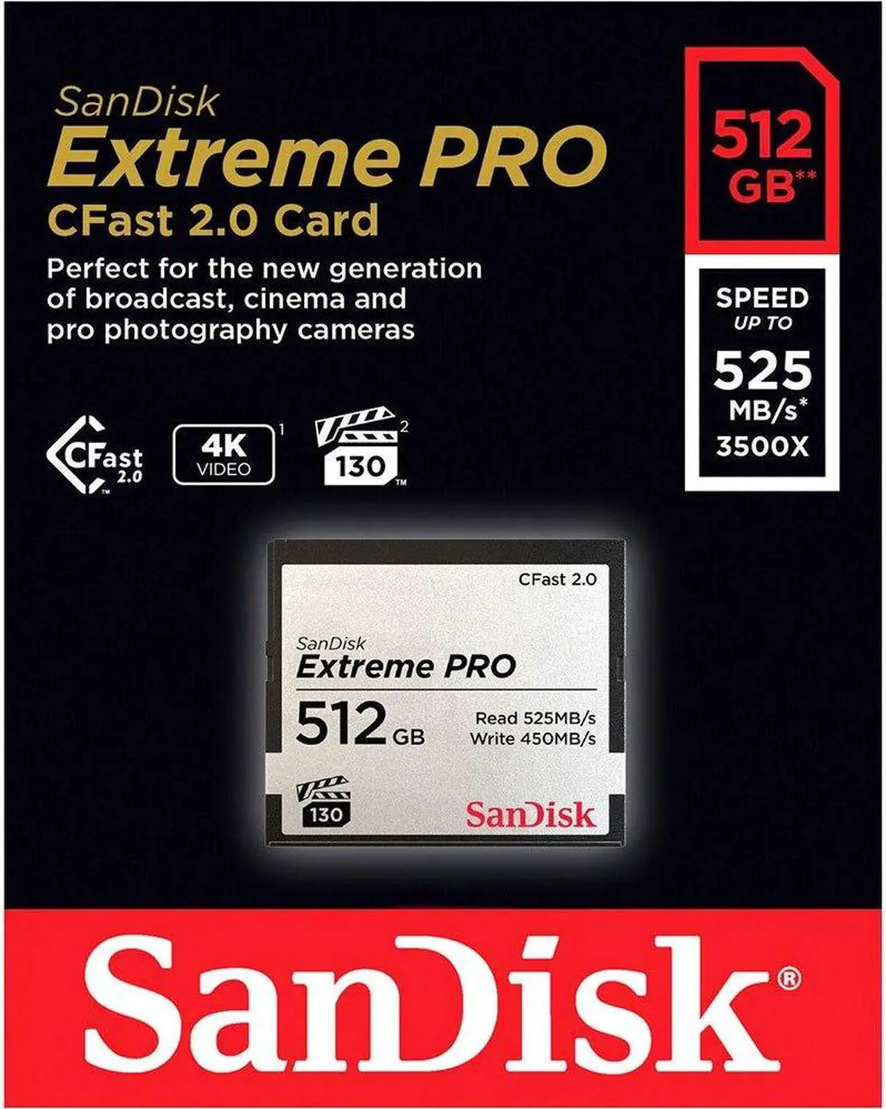 Main image of Card 512GB SanDisk Extreme PRO CFast CompactFlash Speicherkarte 525MB/s