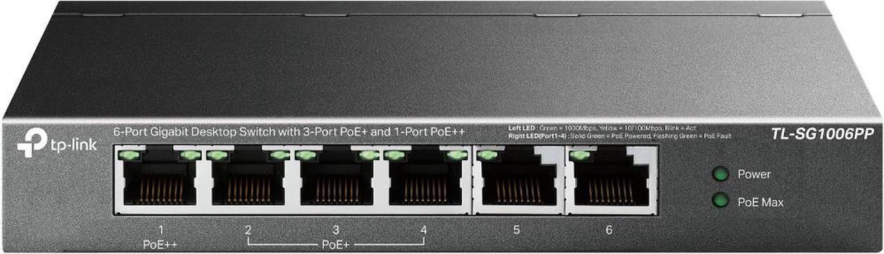 TP-Link TL-SG1006PP V1 - Switch - unmanaged - 1 x 10/100/1000 (PoE++) + 3 x 10/100/1000 (PoE+) + 2 x 10/100/1000 - deskt