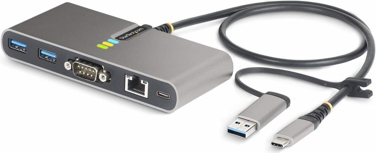 StarTech.com 2-Port USB-C Hub with Ethernet and RS-232, Attached USB-C to USB-A Dongle, 100W PD Pass-Through, 2x USB-A 5Gbps, Gigabit Ethernet, RS232 Serial (FTDI) | 5G2A1SGBB-USB-C-HUB