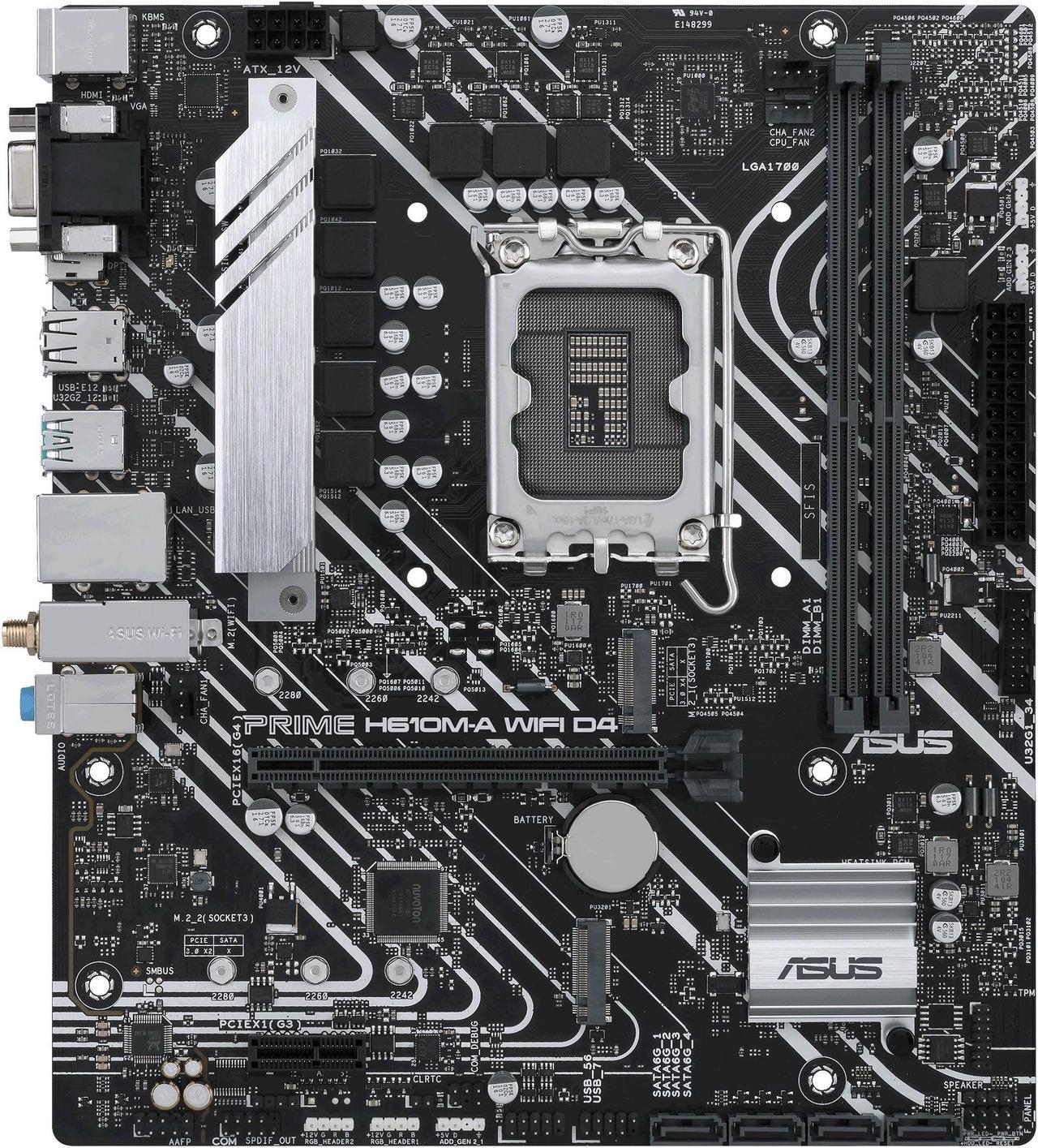 ASUS PRIME H610M-A WIFI D4 - Motherboard - micro ATX - LGA1700 Socket - H610 Chipset - USB 3.2 Gen 1, USB 3.2 Gen 2 - Gi