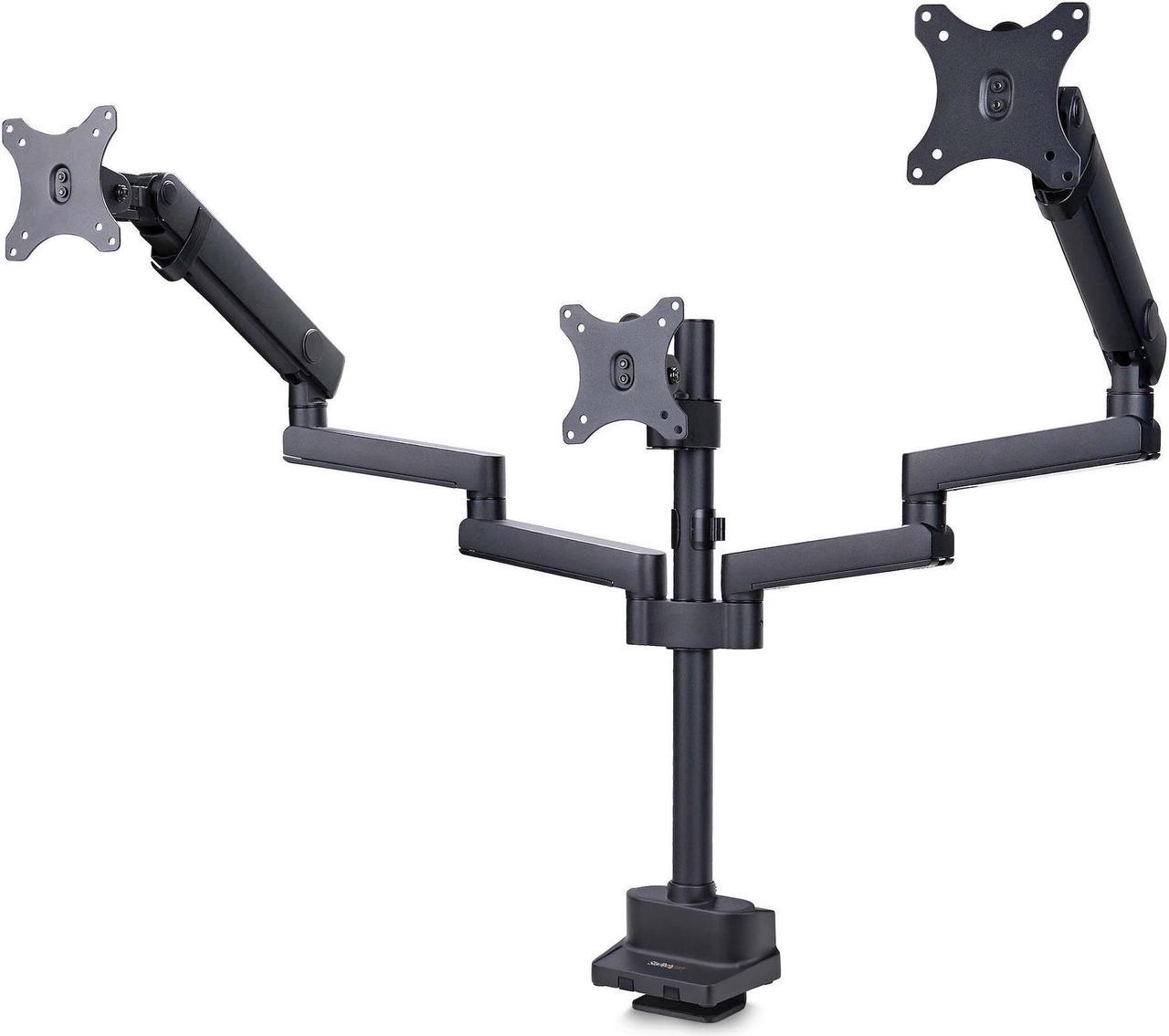 Startech Triple monitor desk mount with support up to 27" monitors with height adjustable articulating arms - VESA 75x75/100x100, Tool-Less Arm Adjustments, C-Clamp/Grommet Mount