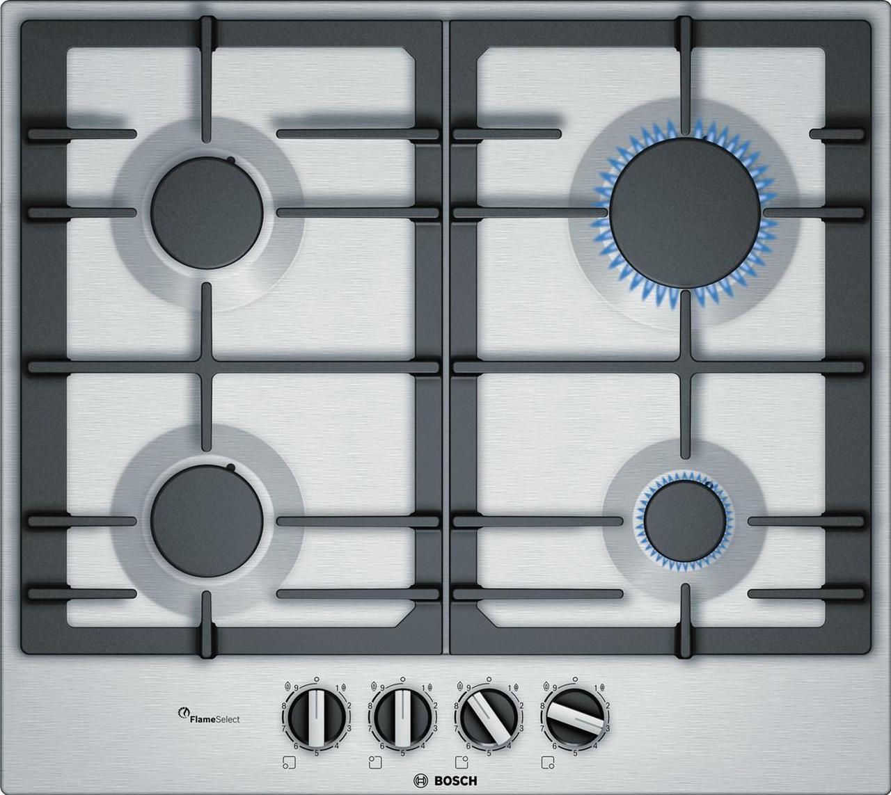 Bosch Serie 6 PCP6A5B90 hob Black, Stainless steel Built-in 60 cm Gas 4 zone(s)