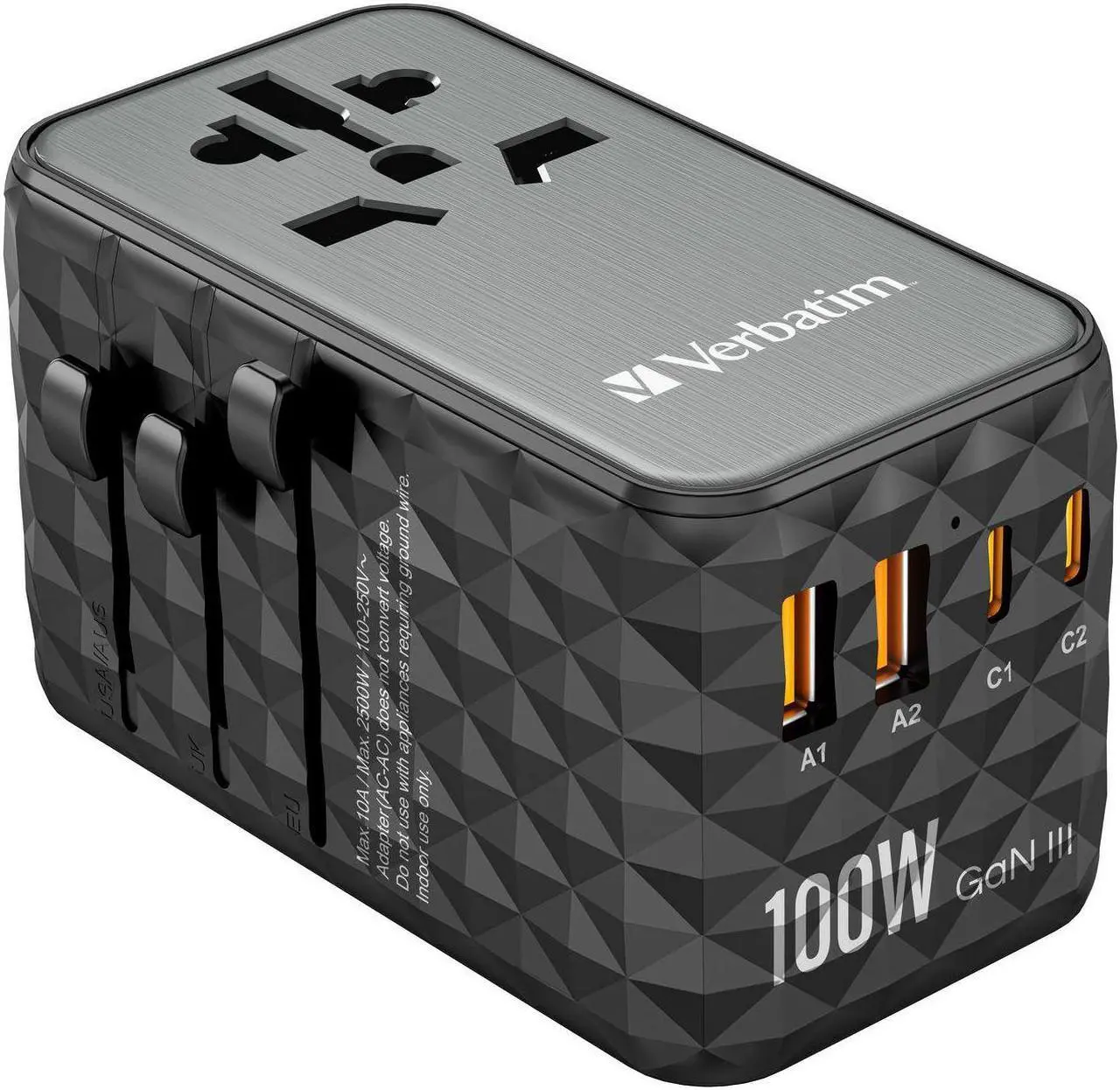 Alt view image 9 of 14 - Verbatim UTA-06 Gan III Universal Travel Adapter 100W - USB-C, USB-A - 100 W - 120 V AC, 230 V AC Input