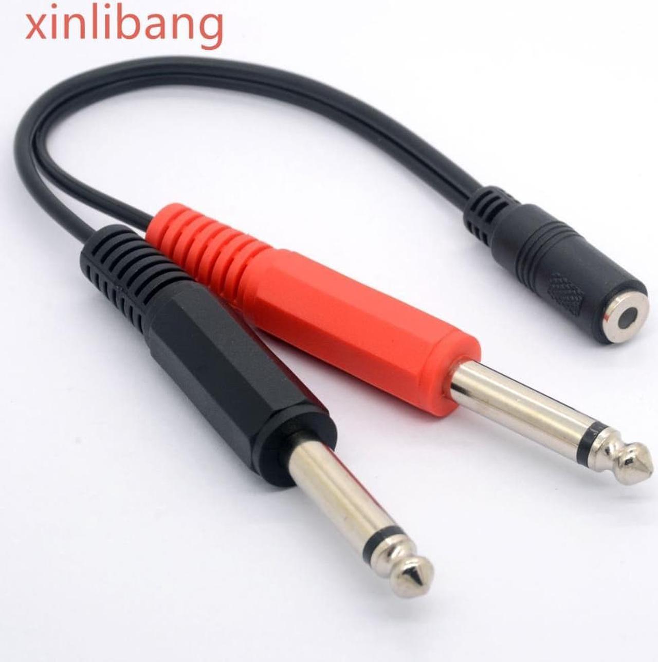 3.5mm (Mini) 1/8 TRS Stereo Female to 2 Dual 1/4 6.35mm Mono TS Male Y Splitter Cable Audio Adapter Stereo Converter Guitar Amp (1pcs)