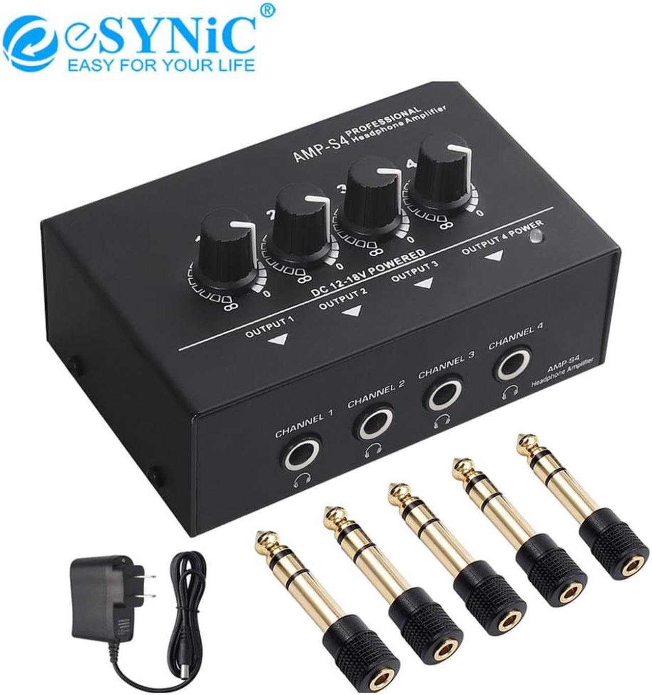 eSYNiC Headphone Amplifier With 4 Channel Portable Stereo TRS Headphones Output Jack and TRS Audio Input for Stage Applications (1pcs)