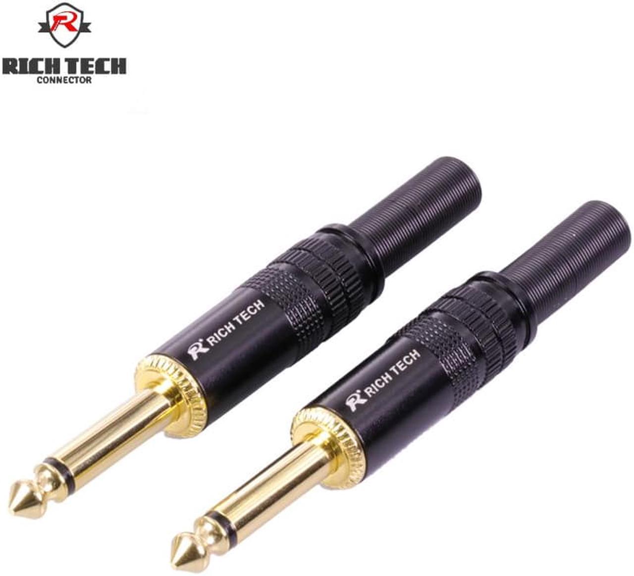 2pcs 6.35mm Jack 1/4" Connector Gold Plated Plug Mono Audio Connector Amplifier Microphone 6.35mm TRS Plug Welding