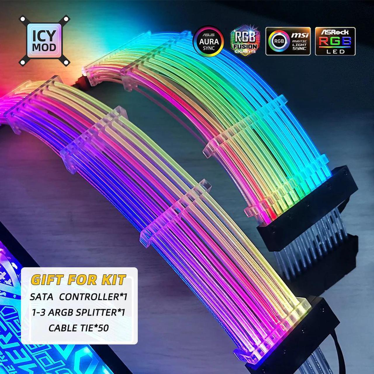 ARGB GPU Extension Cable 3x8PIN Rainbow Lighting Cable 8+8 Strimer Wire 24PIN MOBO VGA 8+8+8 RGB Motherboard Extender PC MOD