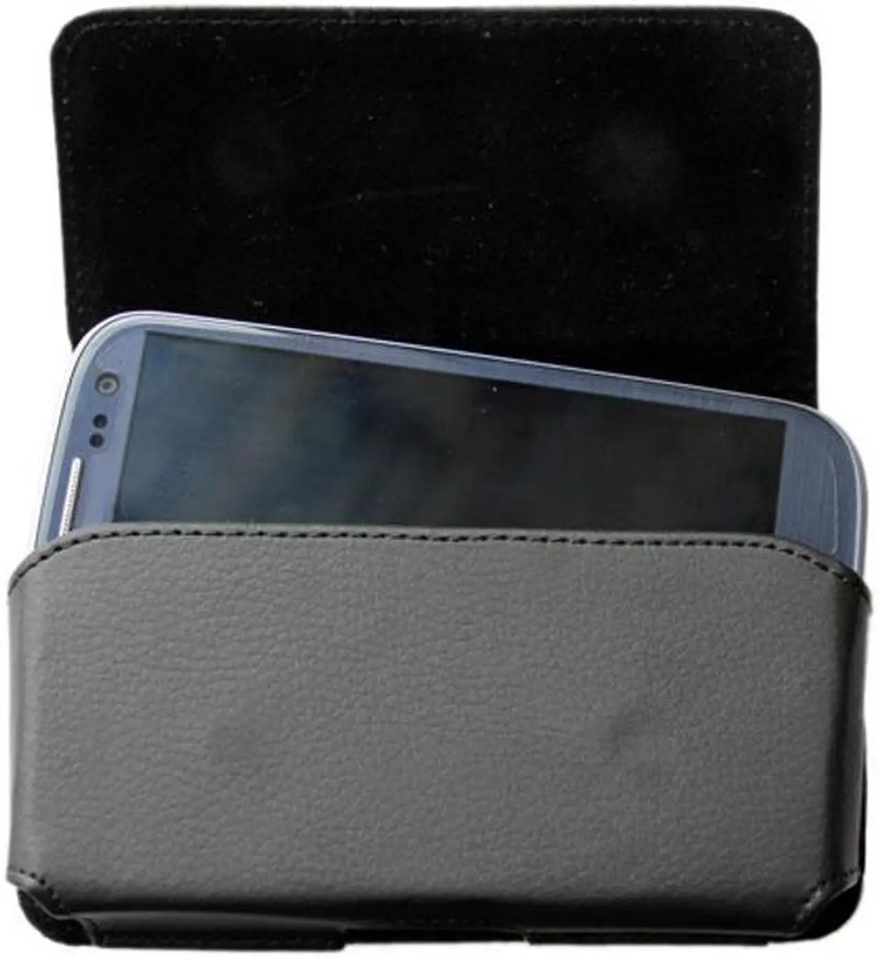 Alt view image 4 of 4 - Black Leather Side Case Side Cover Pouch for LG Optimus Exceed 2 L70, Realm - ZTE Sonata 2