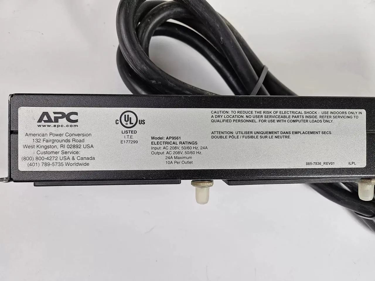 Alt view image 3 of 3 - APC AP9561 Power Distribution Units 1U Rack Mount 208V 30A