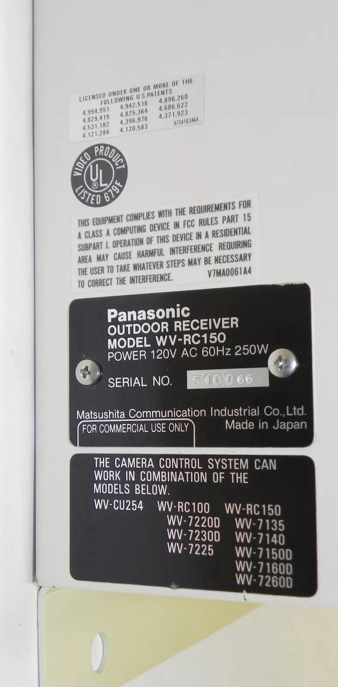 Alt view image 4 of 5 - Panasonic WV-RC150 Outdoor Receiver for WV-CU254/RC100/RC150/7135/7140 120VAC