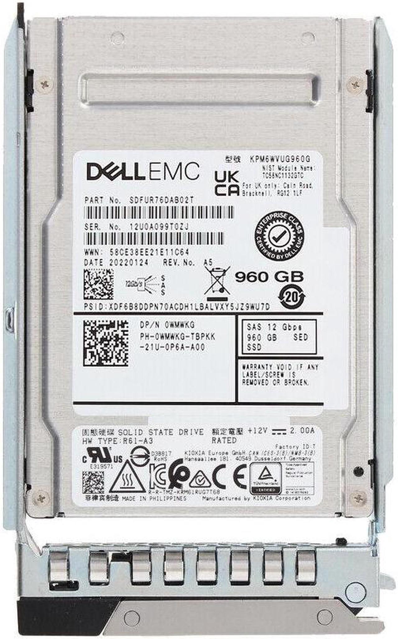 Alt view image 2 of 2 - Dell WMWKG 512e Hot Swap Solid State Drive - 960 GB - 2.5 Inches - Fips Self-encrypting - Mixed Use Endurance - SAS - 12 Gbps