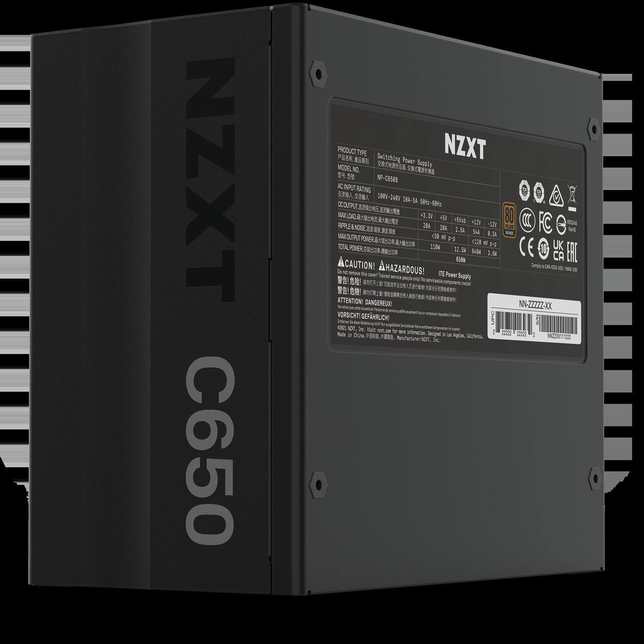 Alt view image 5 of 10 - NZXT C650 650 W ATX12V v2.4 / EPS12V v2.92 80 PLUS BRONZE Certified Semi-Modular Active PFC Power Supply