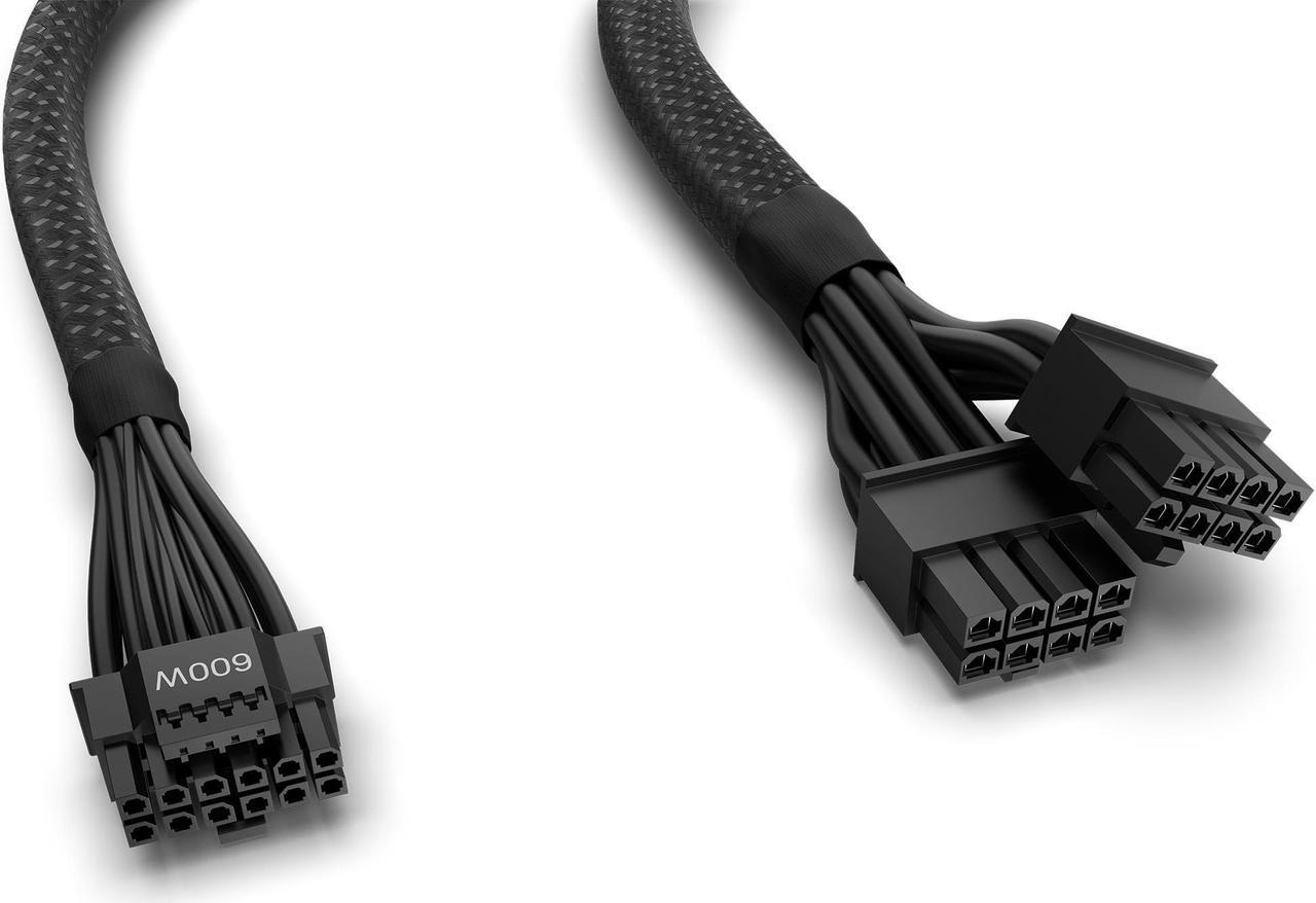 Alt view image 2 of 5 - NZXT 12VHPWR Adapter Cable - 12+4-Pin (16-Pin) 12HVPWR to Dual 8-Pin PCIe - Compatible NVIDIA 40 Series Graphics Cards with Existing NZXT ATX 2.X PSUs (PA-xG1BB) - Rated for 600 Watts - Black