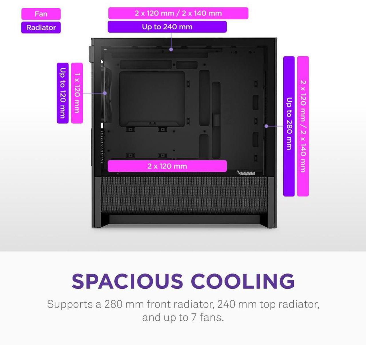 Alt view image 2 of 7 - NZXT H3 Flow  Micro-ATX PC Case  Optimized Airflow  Includes 1 x 120mm Rear Fan  Supports Full-Sized GPUs  Fits 280mm Front, 240mm Top Radiator   Back-Connect Motherboard  Black