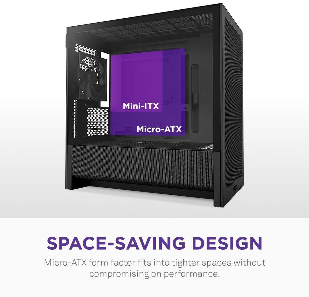 Alt view image 3 of 7 - NZXT H3 Flow  Micro-ATX PC Case  Optimized Airflow  Includes 1 x 120mm Rear Fan  Supports Full-Sized GPUs  Fits 280mm Front, 240mm Top Radiator   Back-Connect Motherboard  Black