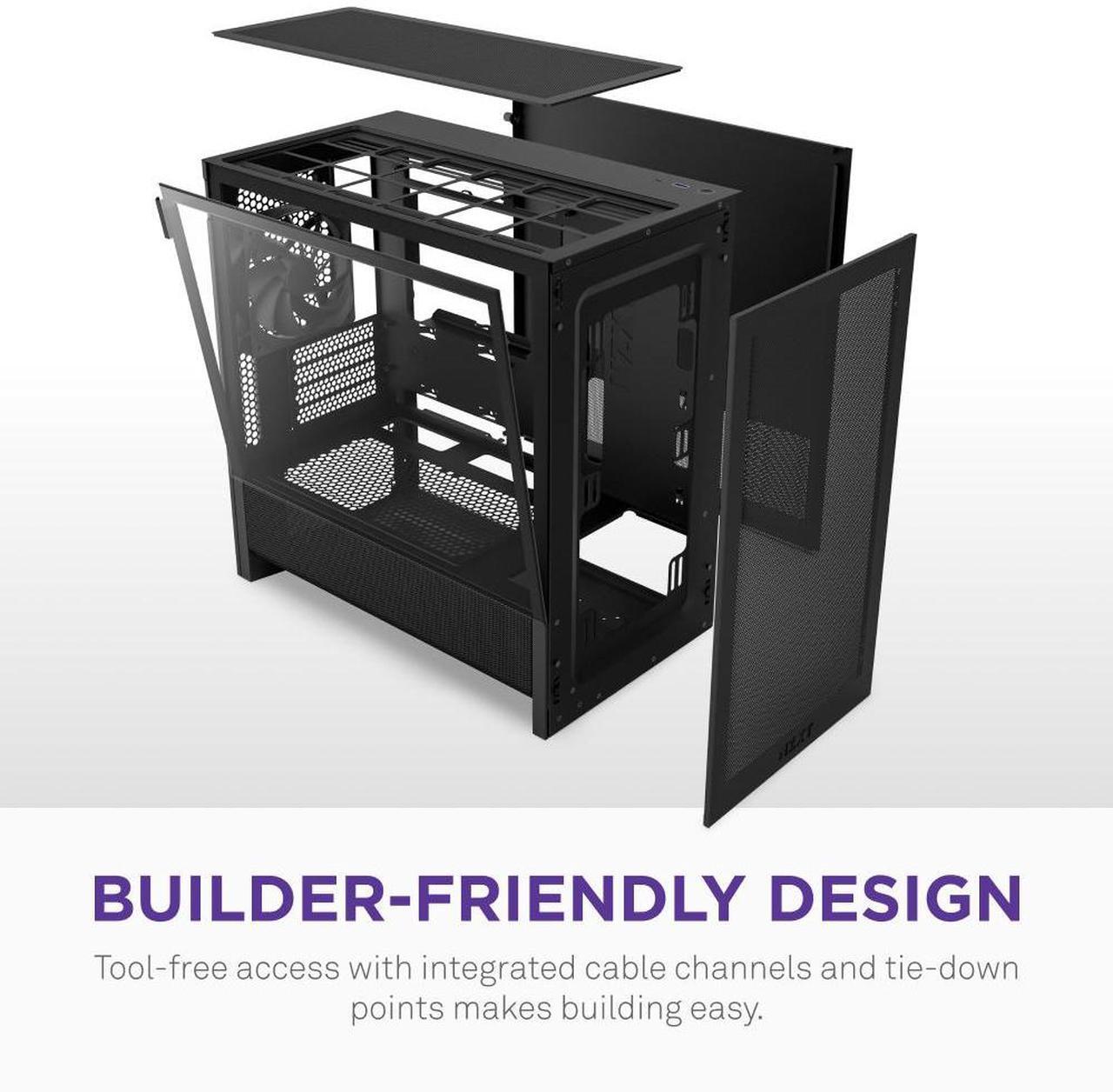 Alt view image 6 of 7 - NZXT H3 Flow  Micro-ATX PC Case  Optimized Airflow  Includes 1 x 120mm Rear Fan  Supports Full-Sized GPUs  Fits 280mm Front, 240mm Top Radiator   Back-Connect Motherboard  Black