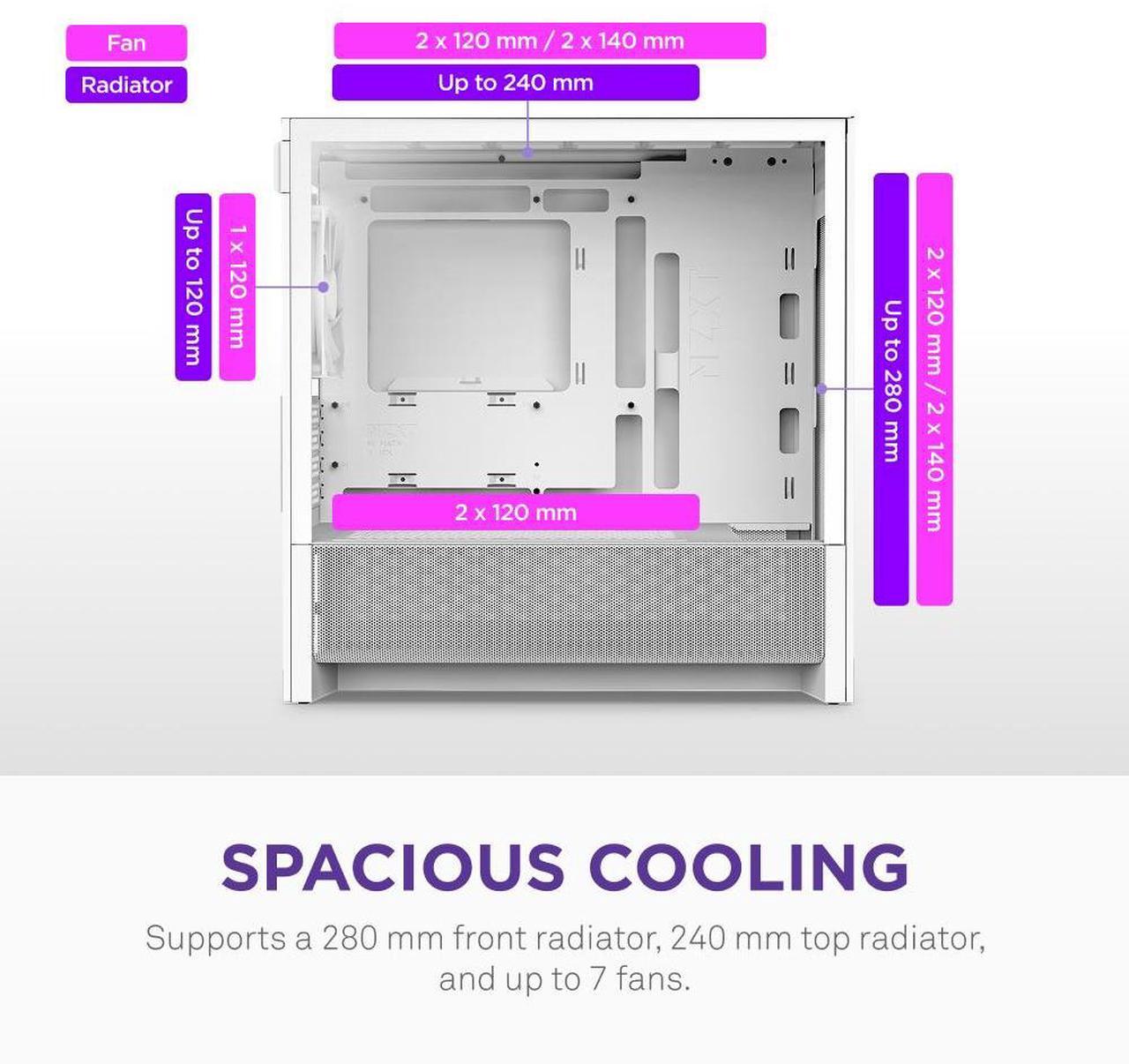 Alt view image 2 of 7 - NZXT H3 Flow  Micro-ATX PC Case  Optimized Airflow  Includes 1 x 120mm Rear Fan  Supports Full-Sized GPUs  Fits 280mm Front, 240mm Top Radiator   Back-Connect Motherboard  White
