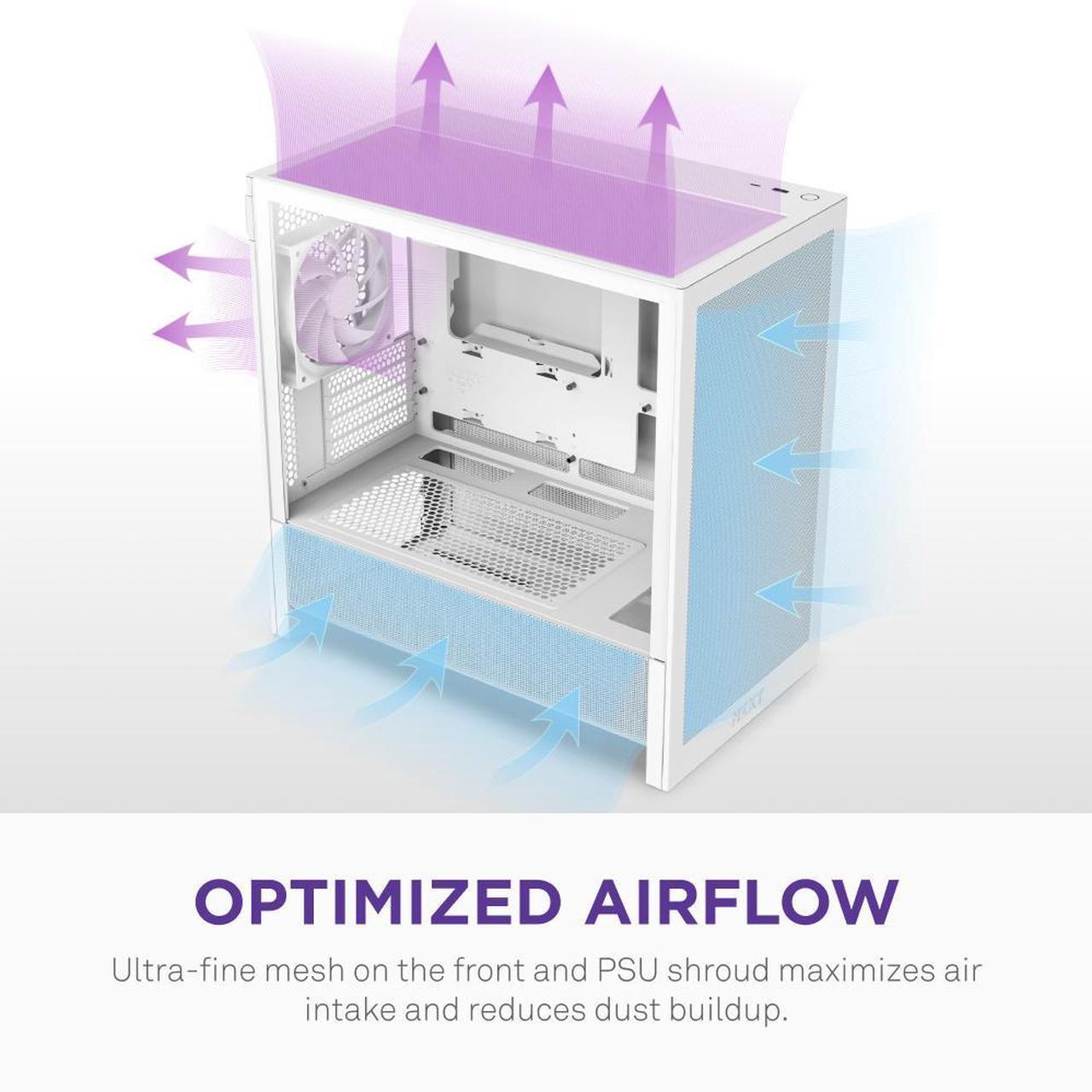 Alt view image 3 of 7 - NZXT H3 Flow  Micro-ATX PC Case  Optimized Airflow  Includes 1 x 120mm Rear Fan  Supports Full-Sized GPUs  Fits 280mm Front, 240mm Top Radiator   Back-Connect Motherboard  White