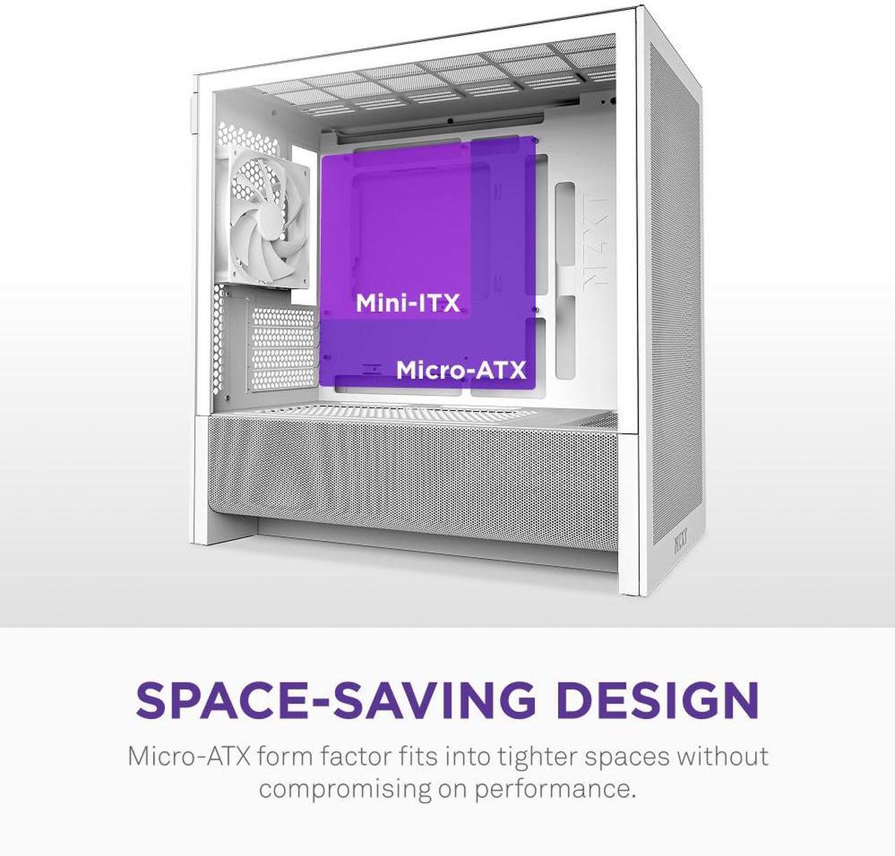 Alt view image 4 of 7 - NZXT H3 Flow  Micro-ATX PC Case  Optimized Airflow  Includes 1 x 120mm Rear Fan  Supports Full-Sized GPUs  Fits 280mm Front, 240mm Top Radiator   Back-Connect Motherboard  White
