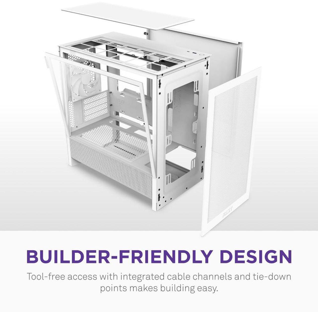 Alt view image 5 of 7 - NZXT H3 Flow  Micro-ATX PC Case  Optimized Airflow  Includes 1 x 120mm Rear Fan  Supports Full-Sized GPUs  Fits 280mm Front, 240mm Top Radiator   Back-Connect Motherboard  White