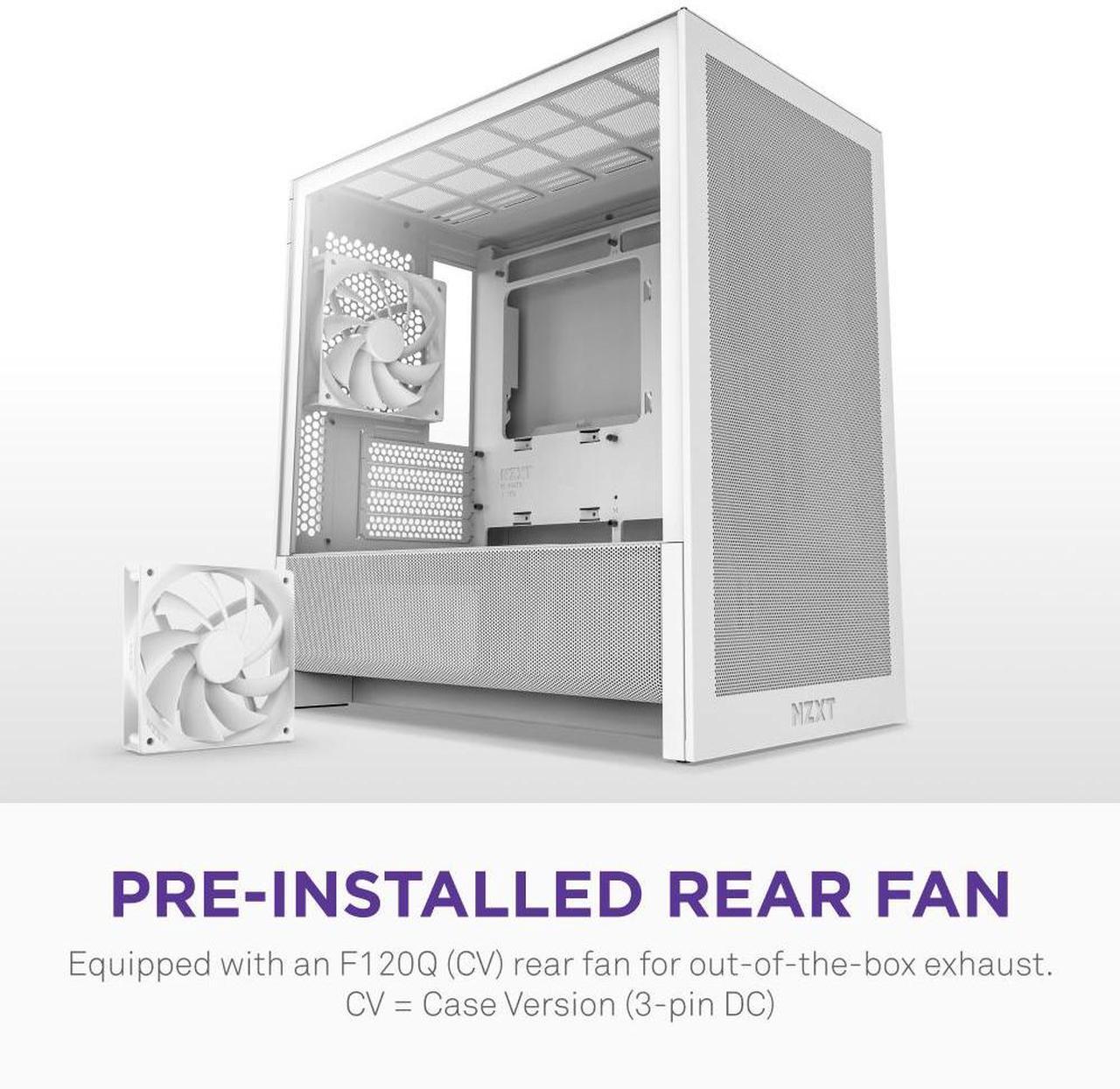 Alt view image 6 of 7 - NZXT H3 Flow  Micro-ATX PC Case  Optimized Airflow  Includes 1 x 120mm Rear Fan  Supports Full-Sized GPUs  Fits 280mm Front, 240mm Top Radiator   Back-Connect Motherboard  White