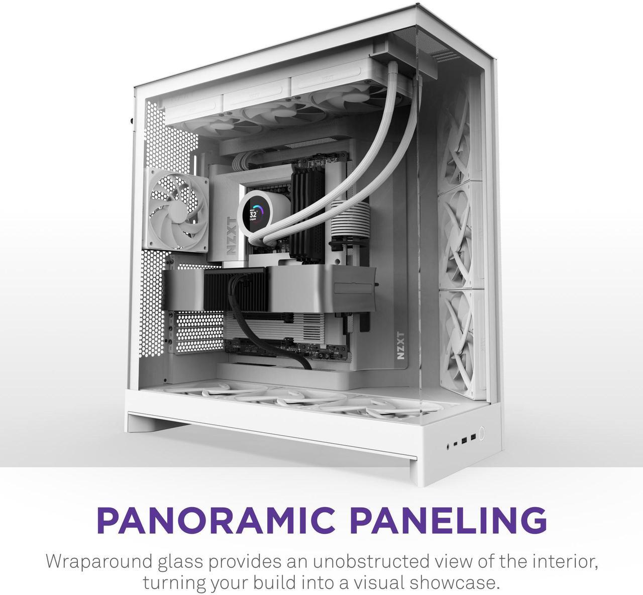 Alt view image 6 of 7 - NZXT H9 Flow (2025)  Large Dual-Chamber ATX Mid-Tower Airflow PC Case  Includes 3 x 140mm & 1 x 120mm Fans  420mm Radiator Support  Tempered Glass  Back-Connect Ready  White