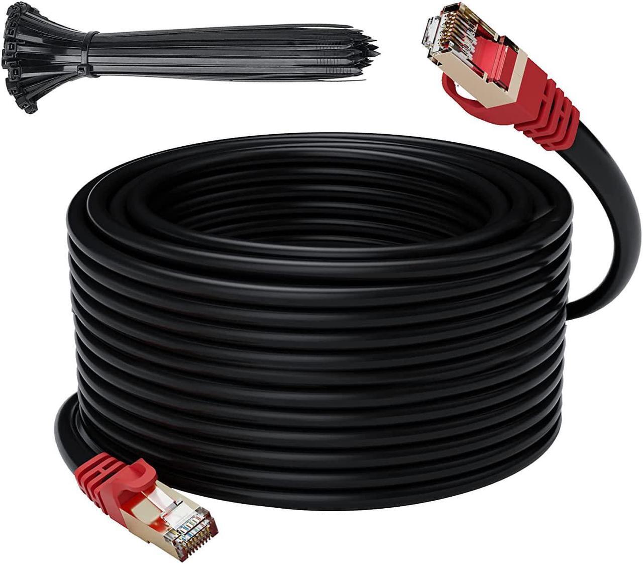 Main image of Cat 6E Cat 7 Outdoor Ethernet Cable 200 FT,Adoreen 10Gbps Heavy-Duty Shielded Internet Cable From 25-300FT,POE,SFTP,Waterproof Direct Burial&Indoor,Cat6A Cat7 Copper Network Cable RJ45 Patch Cord+Ties
