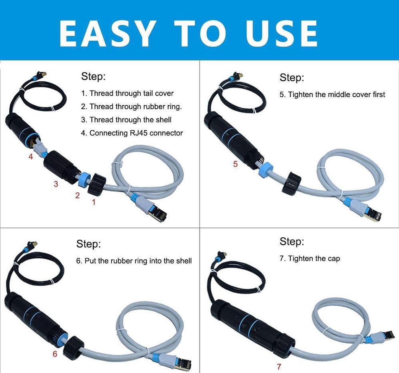 Alt view image 3 of 5 - 5PCS RJ45 Coupler Waterproof Connector IP68 Waterproof Ethernet Outdoor LAN Cable Connector for Cat5/Cat5e/Cat6/Cat7 Ethernet Cable, Shielded Female to Female Waterproof Ethernet Coupler