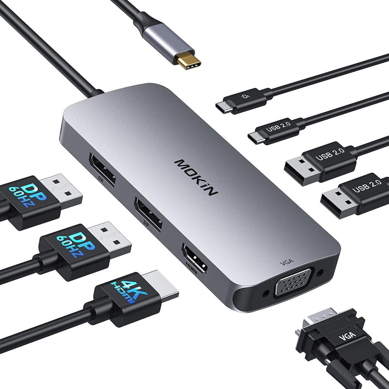 Docking Station Dual DisplayPort, 8 in 1 USB C Hub Dual Monitor with 2 DP, HDMI, VGA, PD Charging, USB A&C 2.0 Ports, MOKiN Multi Monitors Adapter for Dell/HP/Lenovo