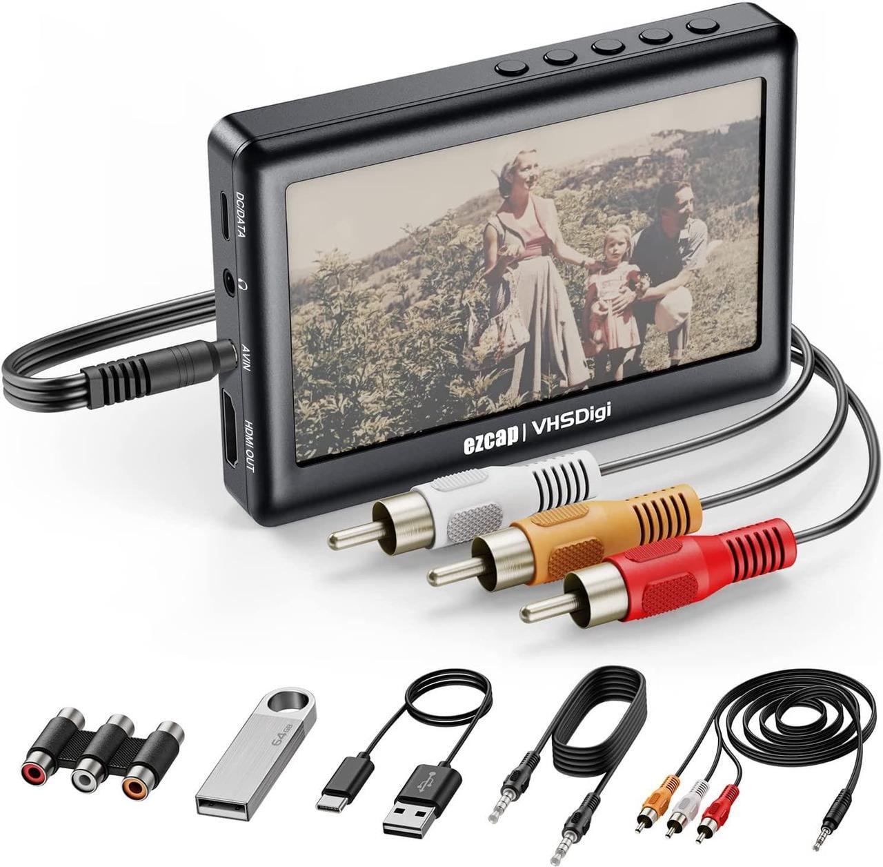 Main image of Convert Vhs to Digital Mp4 - Vinyl Cassette CD Player to Mp3 Converter - Vintage Video Audio Capture Box Adapter for Hi8 Player/8mm Tape/Vhs-c/Camcorder / Mini Dv Deck, Substitute Vhs to Dvd Machine