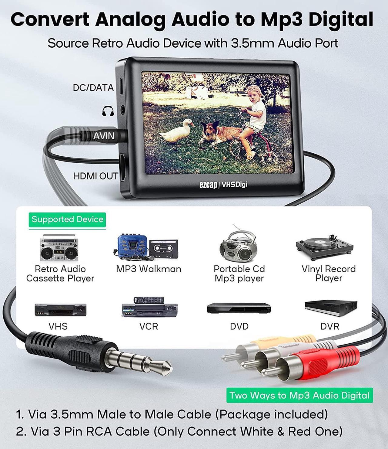 Alt view image 3 of 7 - Convert Vhs to Digital Mp4 - Vinyl Cassette CD Player to Mp3 Converter - Vintage Video Audio Capture Box Adapter for Hi8 Player/8mm Tape/Vhs-c/Camcorder / Mini Dv Deck, Substitute Vhs to Dvd Machine
