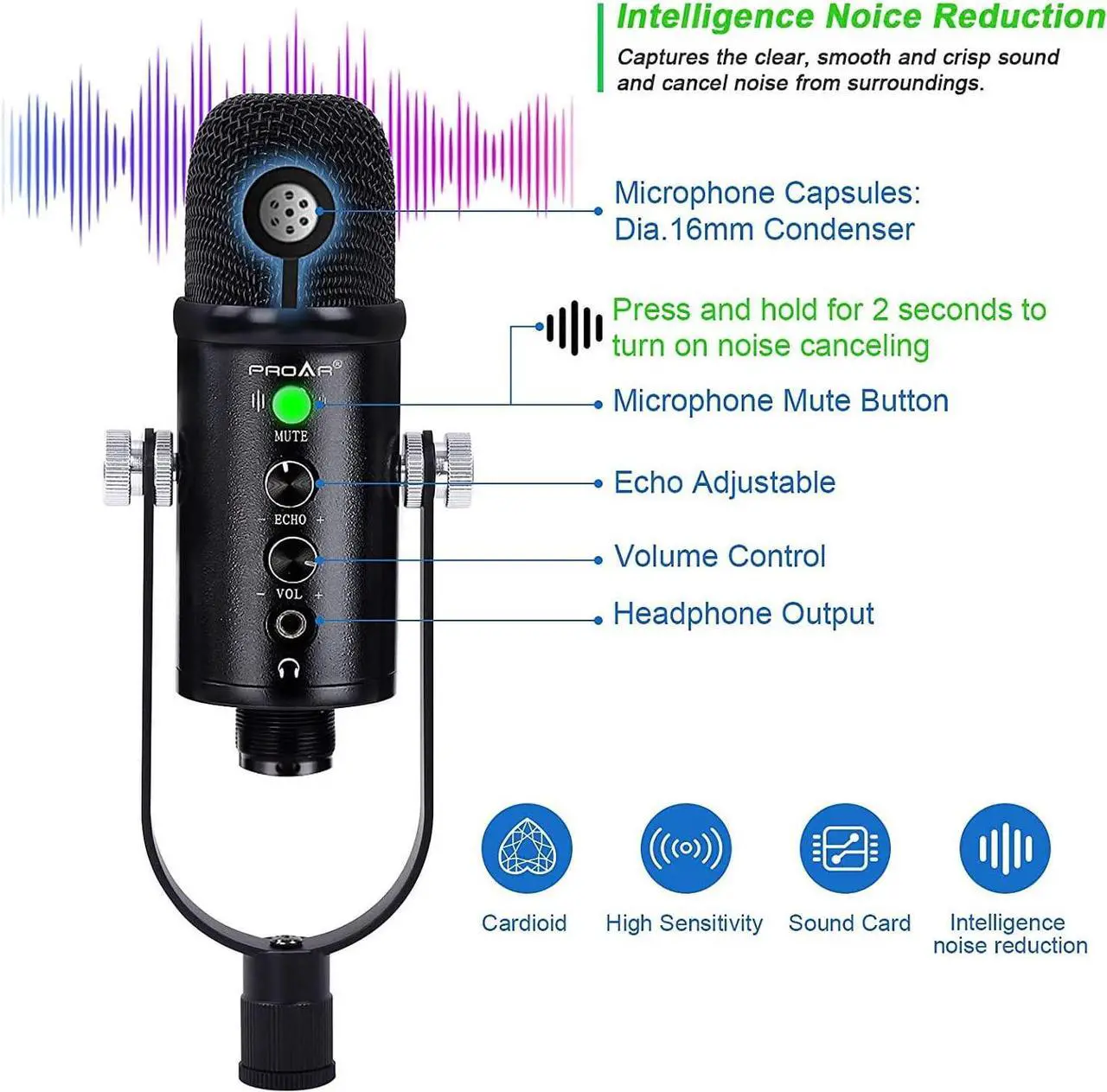 Alt view image 6 of 7 - USB Microphone Condenser Computer PC Gaming Mic Podcast Microphone Kit for Streaming,Recording,Vocals,ASMR,Voice,Cardioid Studio Microphone for Phone/Pad/Android/MAC/Laptop/PS4/USB C Phone,YouTube