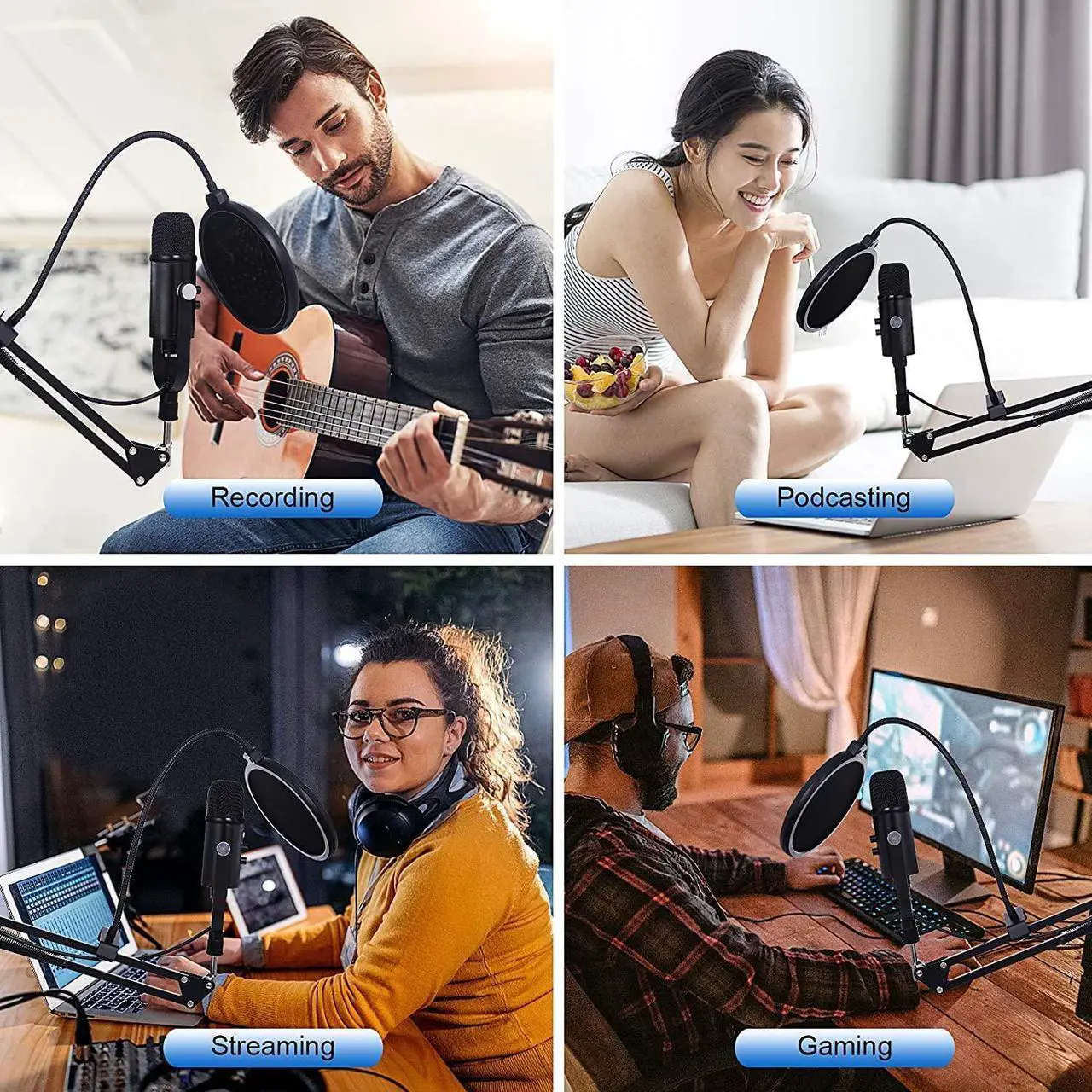 Alt view image 4 of 7 - USB Microphone Condenser Computer PC Gaming Mic Podcast Microphone Kit for Streaming,Recording,Vocals,ASMR,Voice,Cardioid Studio Microphone for Phone/Pad/Android/MAC/Laptop/PS4/USB C Phone,YouTube