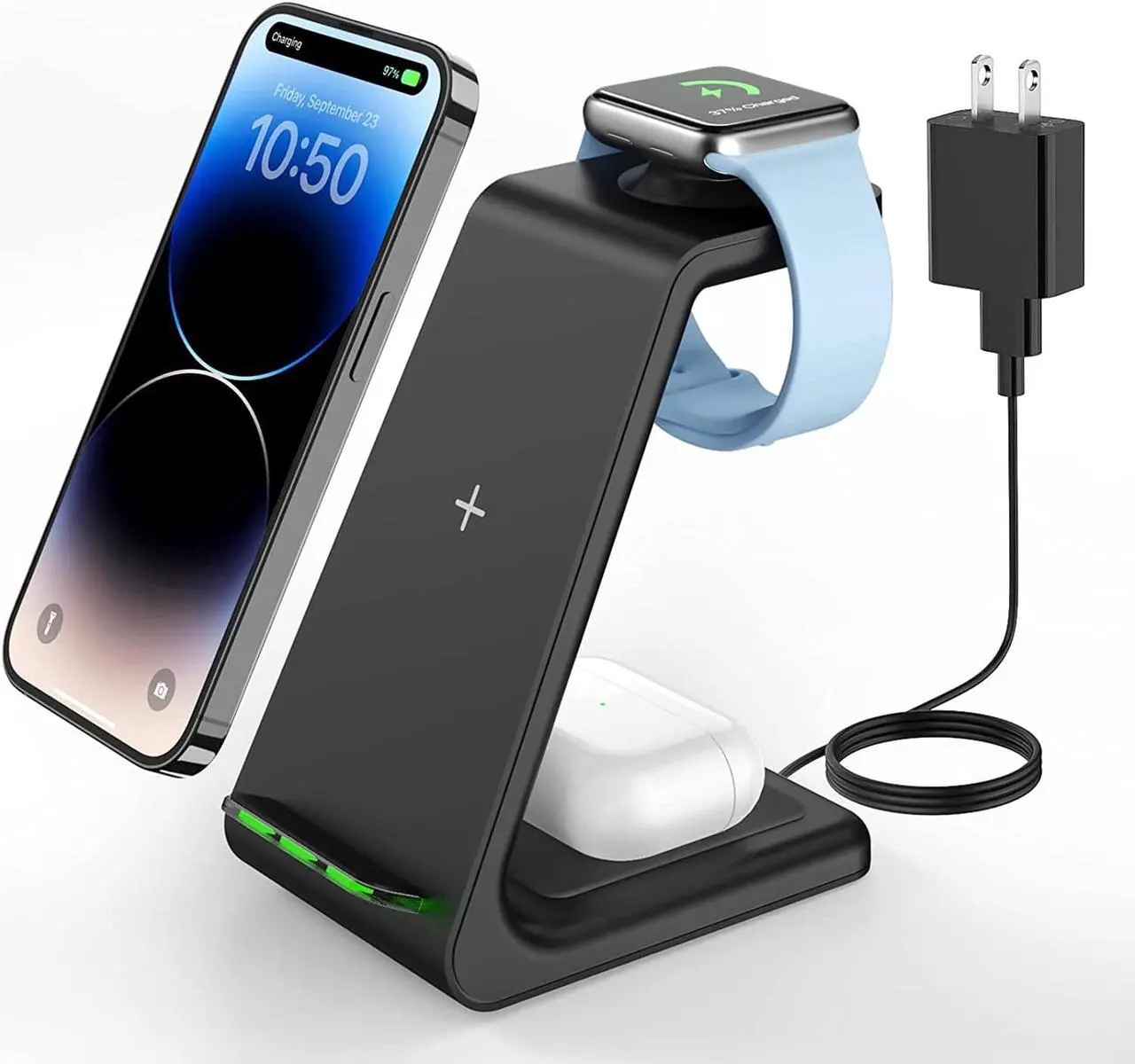 Main image of Wireless Charging Stand, GEEKERA 3 in 1 Wireless Charger Dock Station for iPhone 14 Pro Max/14 Pro/14 Plus/13/12/11/X/8 Series, Apple Watch Ultra/SE/8/7/6/5/4/3/2, AirPods Pro/3, Samsung Qi Phones
