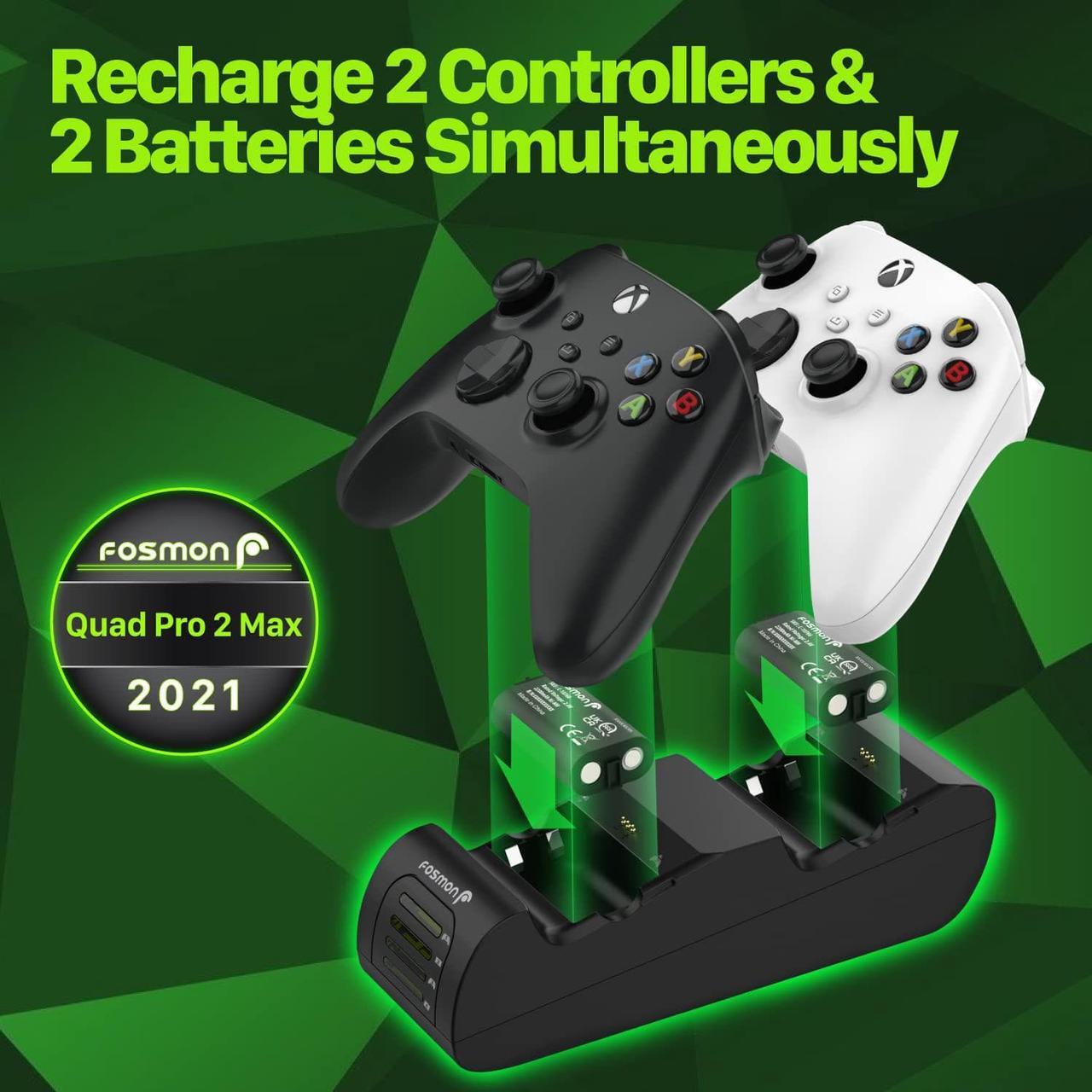 Alt view image 2 of 6 - Fosmon Quad PRO 2 MAX Charger Compatible with Xbox Series X/S, Xbox One/One X/One S Elite Controllers, High Speed Docking Charging with High Capacity 4X 2200mAh Rechargeable Battery Packs - Black