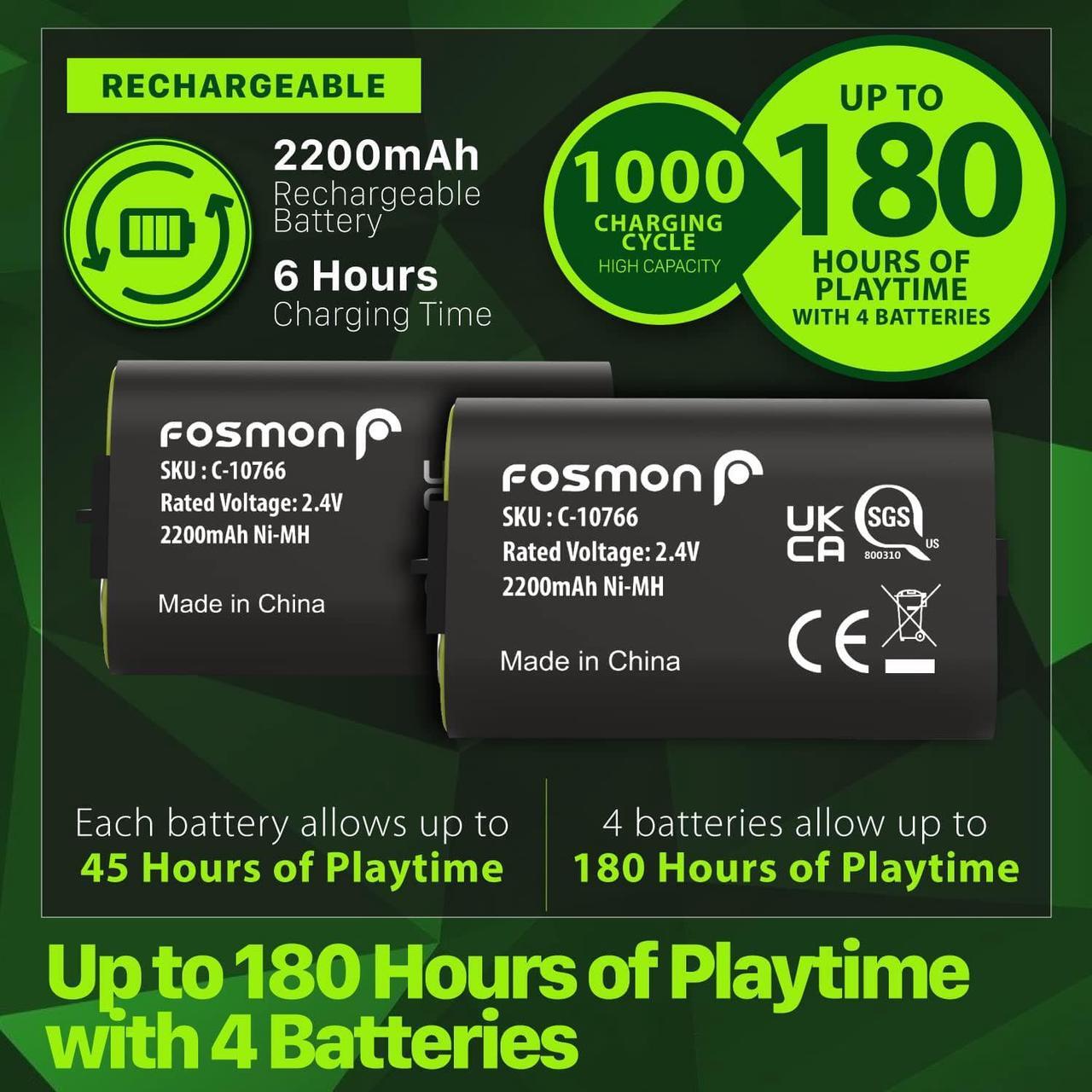 Alt view image 3 of 6 - Fosmon Quad PRO 2 MAX Charger Compatible with Xbox Series X/S, Xbox One/One X/One S Elite Controllers, High Speed Docking Charging with High Capacity 4X 2200mAh Rechargeable Battery Packs - Black