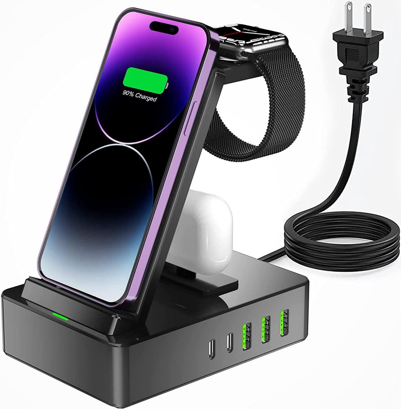 Main image of 8 in 1 Charging Station, 100W Wireless Charging Station for Multiple Devices Apple with 20W USB C 2 Ports, Aluminum Alloy Cell Phone Charging Station Compatible with iPhone Series, iWatch, AirPods Pro