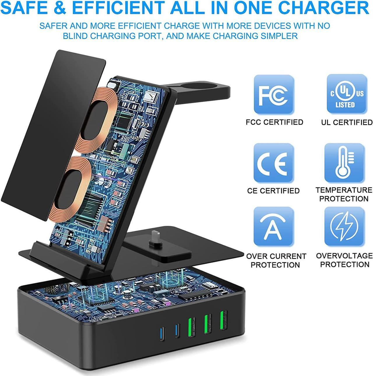 Alt view image 3 of 7 - 8 in 1 Charging Station, 100W Wireless Charging Station for Multiple Devices Apple with 20W USB C 2 Ports, Aluminum Alloy Cell Phone Charging Station Compatible with iPhone Series, iWatch, AirPods Pro
