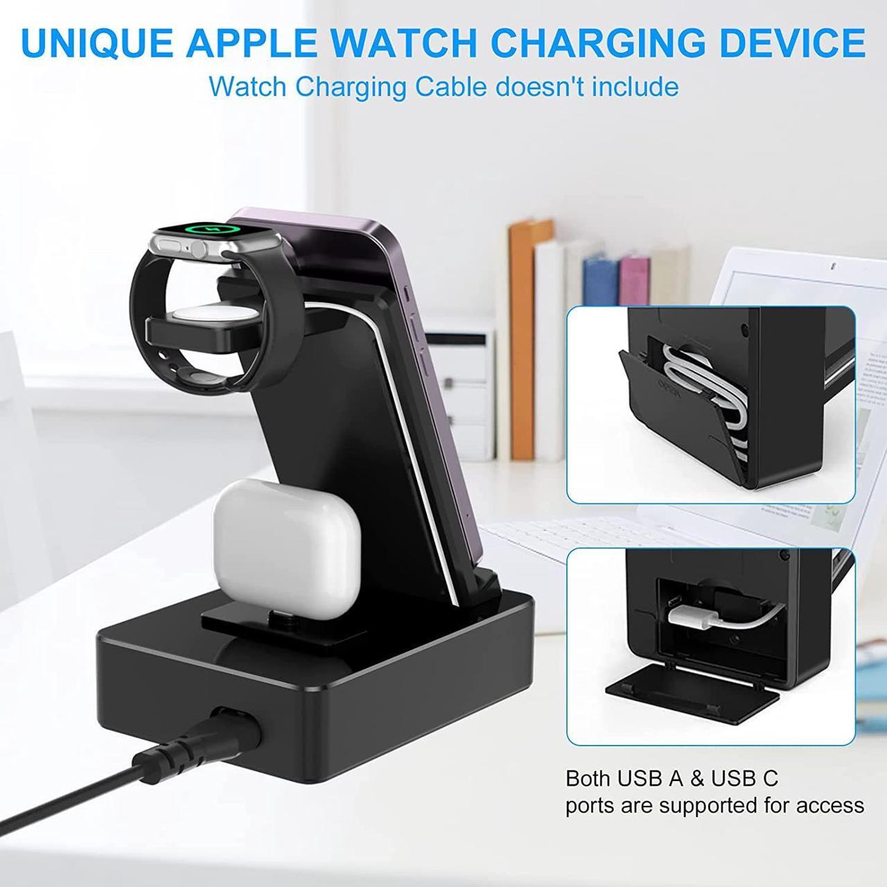 Alt view image 4 of 7 - 8 in 1 Charging Station, 100W Wireless Charging Station for Multiple Devices Apple with 20W USB C 2 Ports, Aluminum Alloy Cell Phone Charging Station Compatible with iPhone Series, iWatch, AirPods Pro
