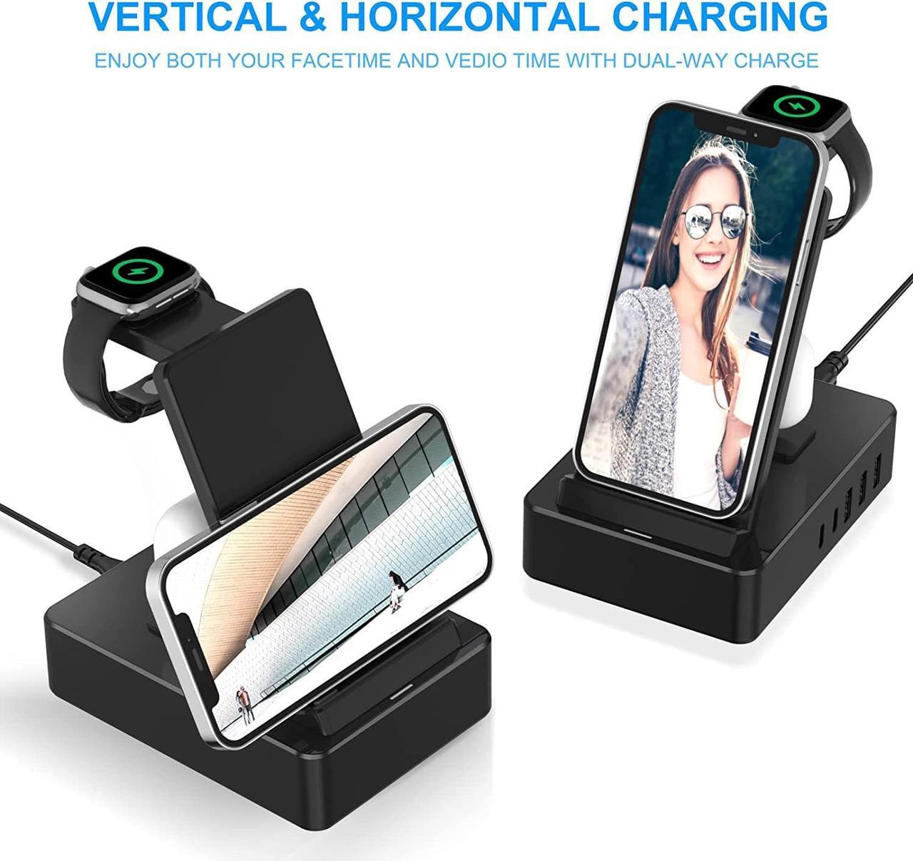 Alt view image 5 of 7 - 8 in 1 Charging Station, 100W Wireless Charging Station for Multiple Devices Apple with 20W USB C 2 Ports, Aluminum Alloy Cell Phone Charging Station Compatible with iPhone Series, iWatch, AirPods Pro