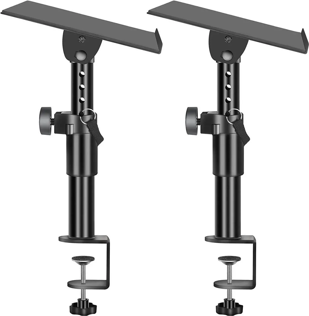 Main image of OUKMIC Clamp On Desktop Speaker Stand Holder Pair, Heavy Duty Audio Studio Monitor Stands Riser Tilt Height Adjustable, Universal Desk Mount Shelf Tray for Subwoofer Surround Sound Bookshelf Laptop