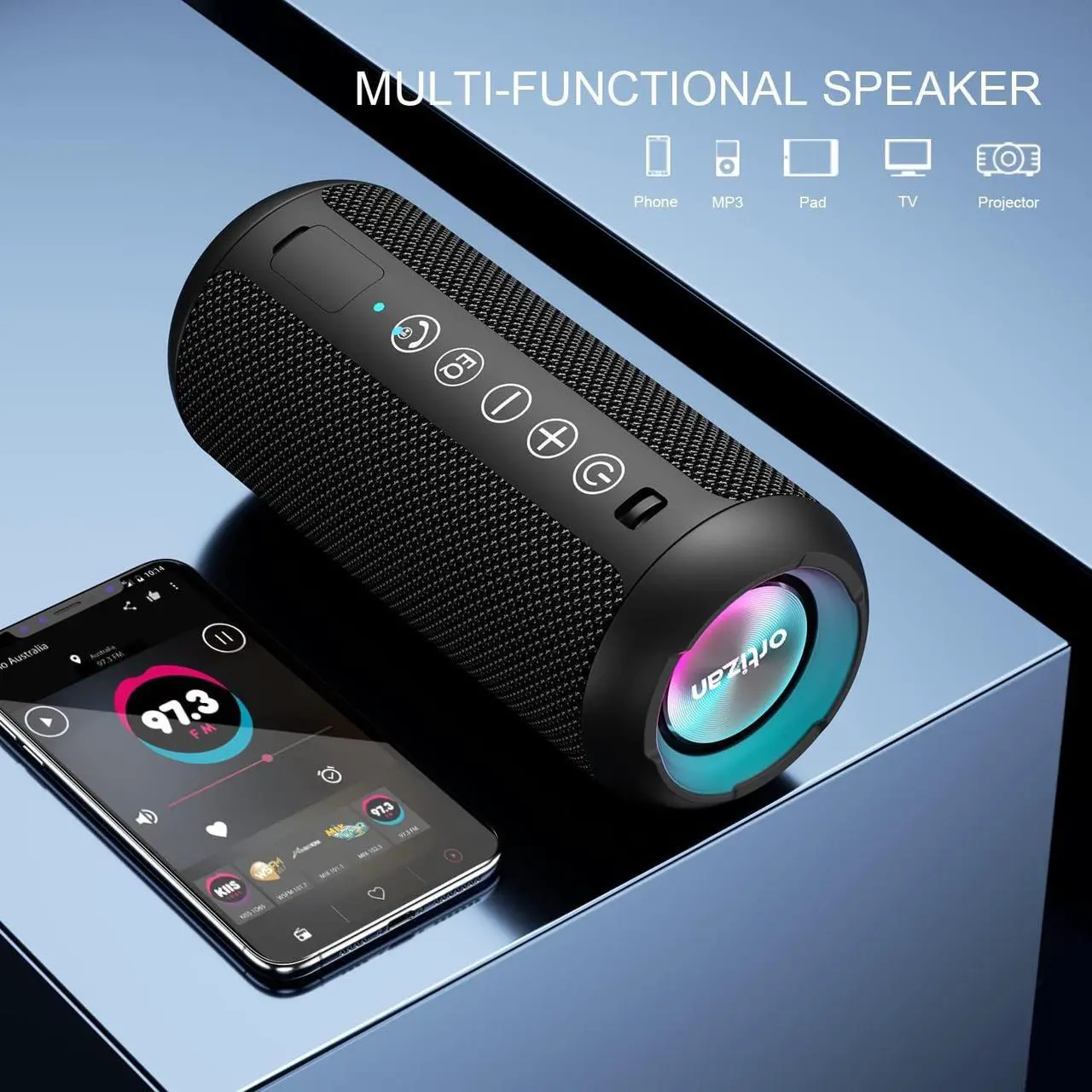 Alt view image 4 of 7 - Ortizan Portable Bluetooth Speakers, IPX7 Waterproof Wireless Speaker with 24W Loud Stereo Sound, Deep Bass, Bluetooth 5.3, RGB Lights, Dual Pairing, 30H Playtime for Home, Outdoor, Party, Beach