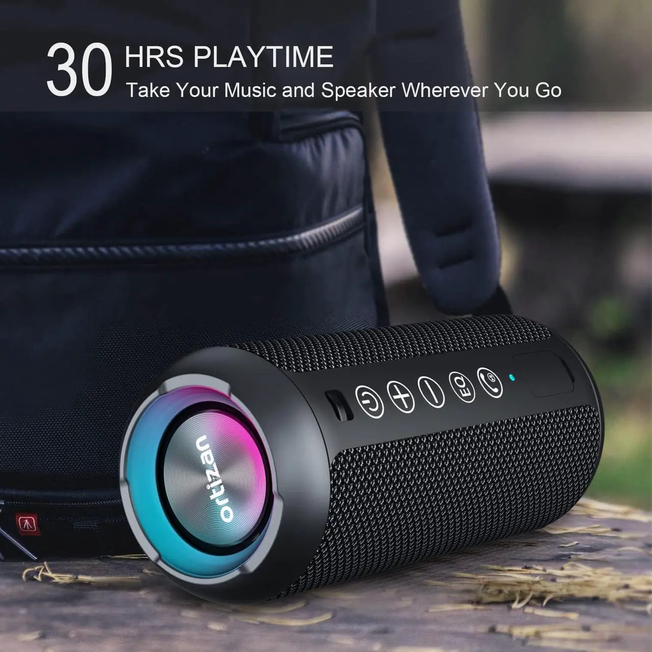 Alt view image 5 of 7 - Ortizan Portable Bluetooth Speakers, IPX7 Waterproof Wireless Speaker with 24W Loud Stereo Sound, Deep Bass, Bluetooth 5.3, RGB Lights, Dual Pairing, 30H Playtime for Home, Outdoor, Party, Beach