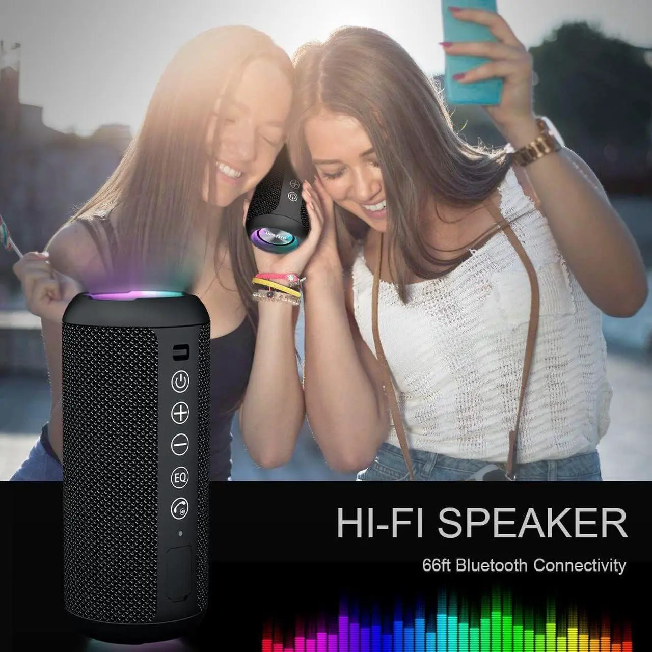 Alt view image 6 of 7 - Ortizan Portable Bluetooth Speakers, IPX7 Waterproof Wireless Speaker with 24W Loud Stereo Sound, Deep Bass, Bluetooth 5.3, RGB Lights, Dual Pairing, 30H Playtime for Home, Outdoor, Party, Beach