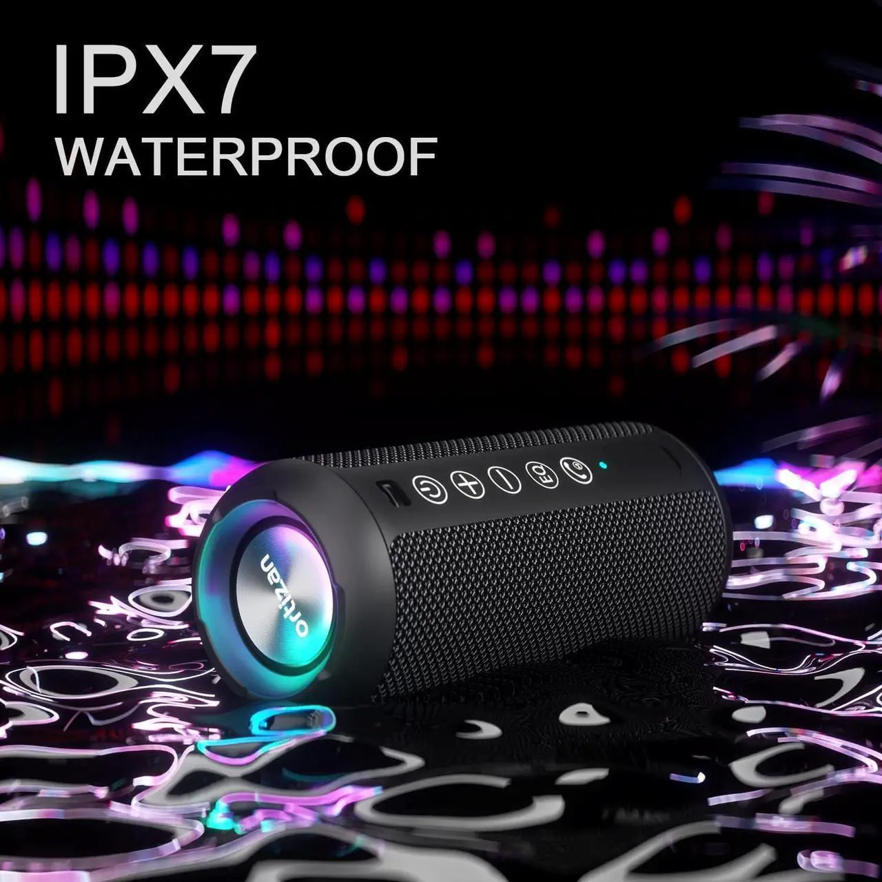 Alt view image 7 of 7 - Ortizan Portable Bluetooth Speakers, IPX7 Waterproof Wireless Speaker with 24W Loud Stereo Sound, Deep Bass, Bluetooth 5.3, RGB Lights, Dual Pairing, 30H Playtime for Home, Outdoor, Party, Beach