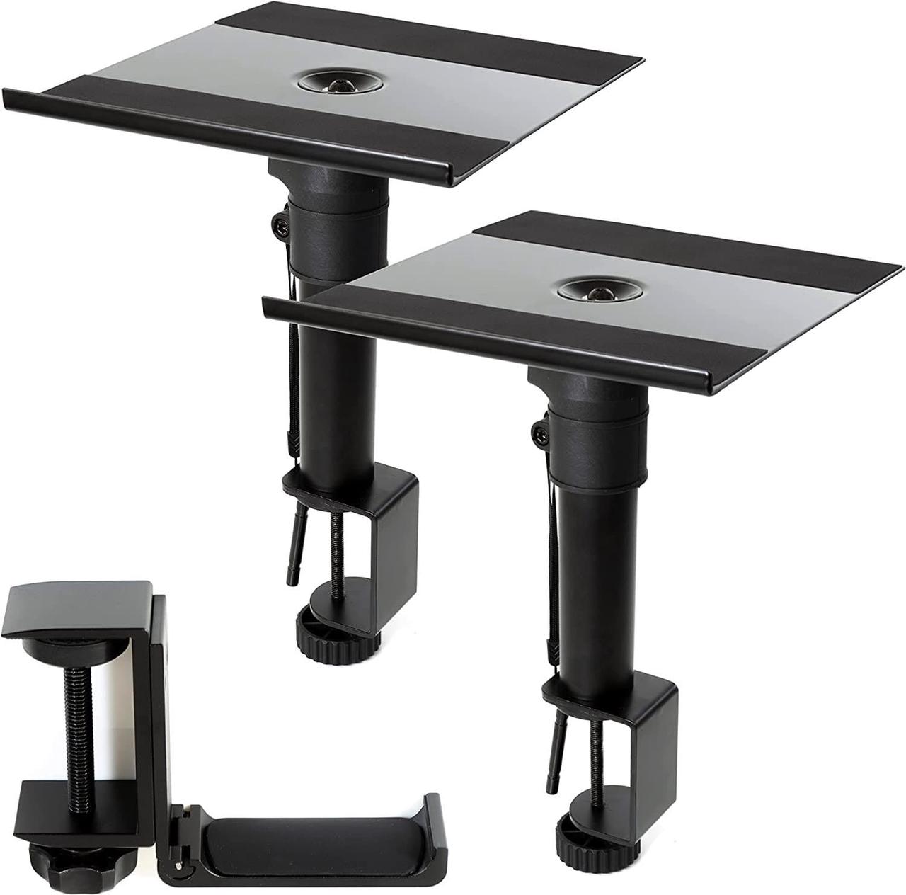Main image of ZONDER Desktop Speaker Stands Clamp Pair - Adjustable Studio Monitor Stands Desk Clamp - 360º Rotation for PC Laptop Gaming - with Foldable Aluminum Headphone Hanger for Headset Game Controllers