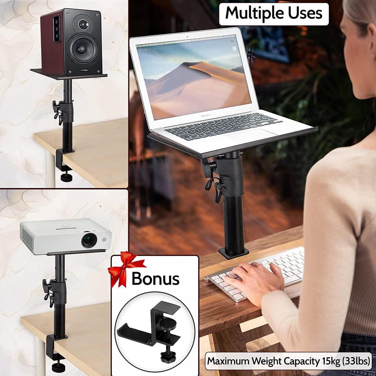 Alt view image 3 of 6 - ZONDER Desktop Speaker Stands Clamp Pair - Adjustable Studio Monitor Stands Desk Clamp - 360º Rotation for PC Laptop Gaming - with Foldable Aluminum Headphone Hanger for Headset Game Controllers
