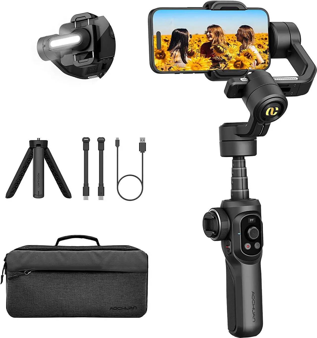 Main image of AOCHUAN Smart S2 Gimbal Stabilizer for Smartphone Professional Industry-Standard 3-Axis Phone Gimbal with Extendable Rod Microphone Fill Light Gimbal for iPhone and Android Vlogging TikTok YouTube