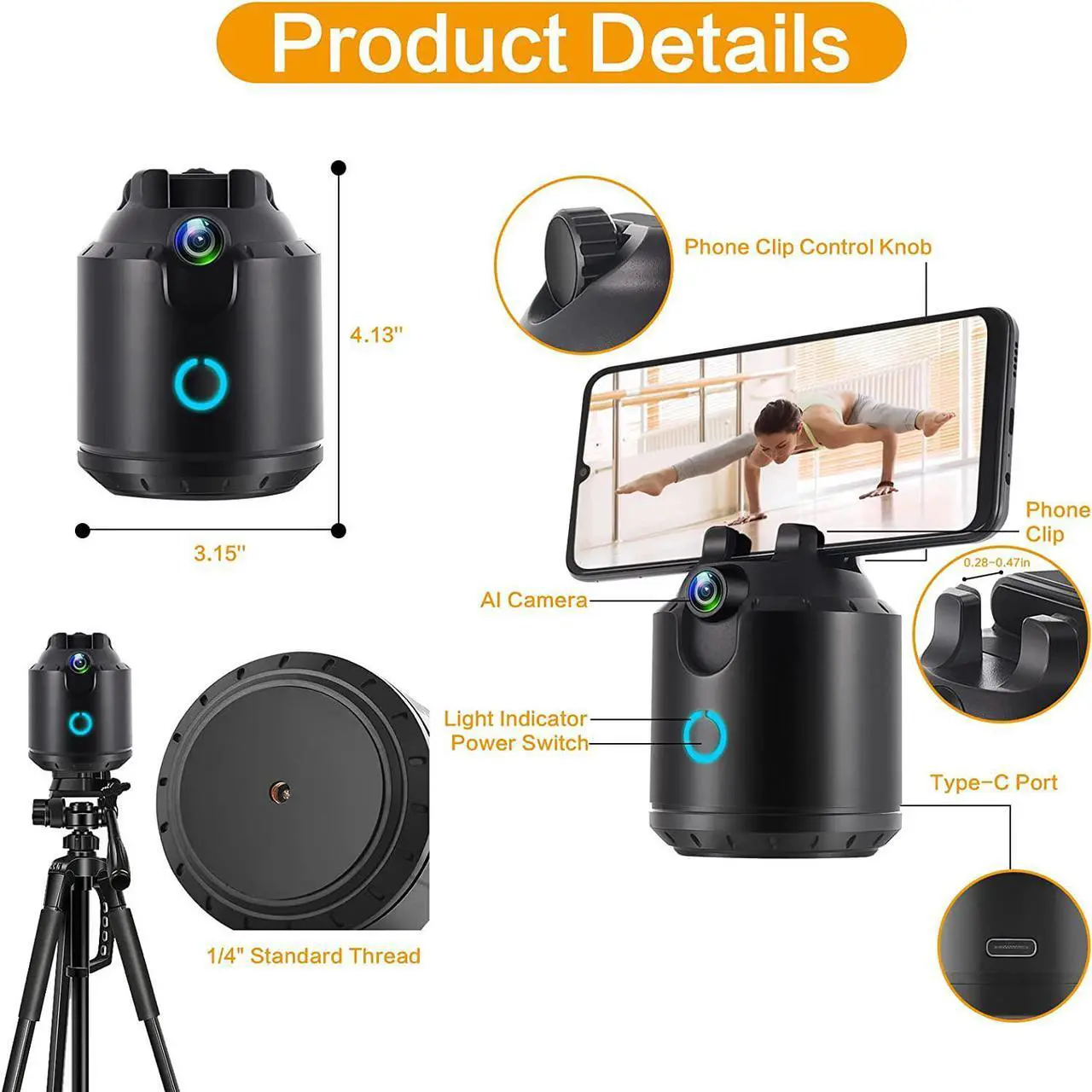 Alt view image 2 of 6 - Smart Motion Tracking Phone Holder, Auto Face Tracking Tripod 360° Rotation, Snapshot Shelfystand, No App Required Moving Tripod for Video Recording, Live Vlog, TIK Tok