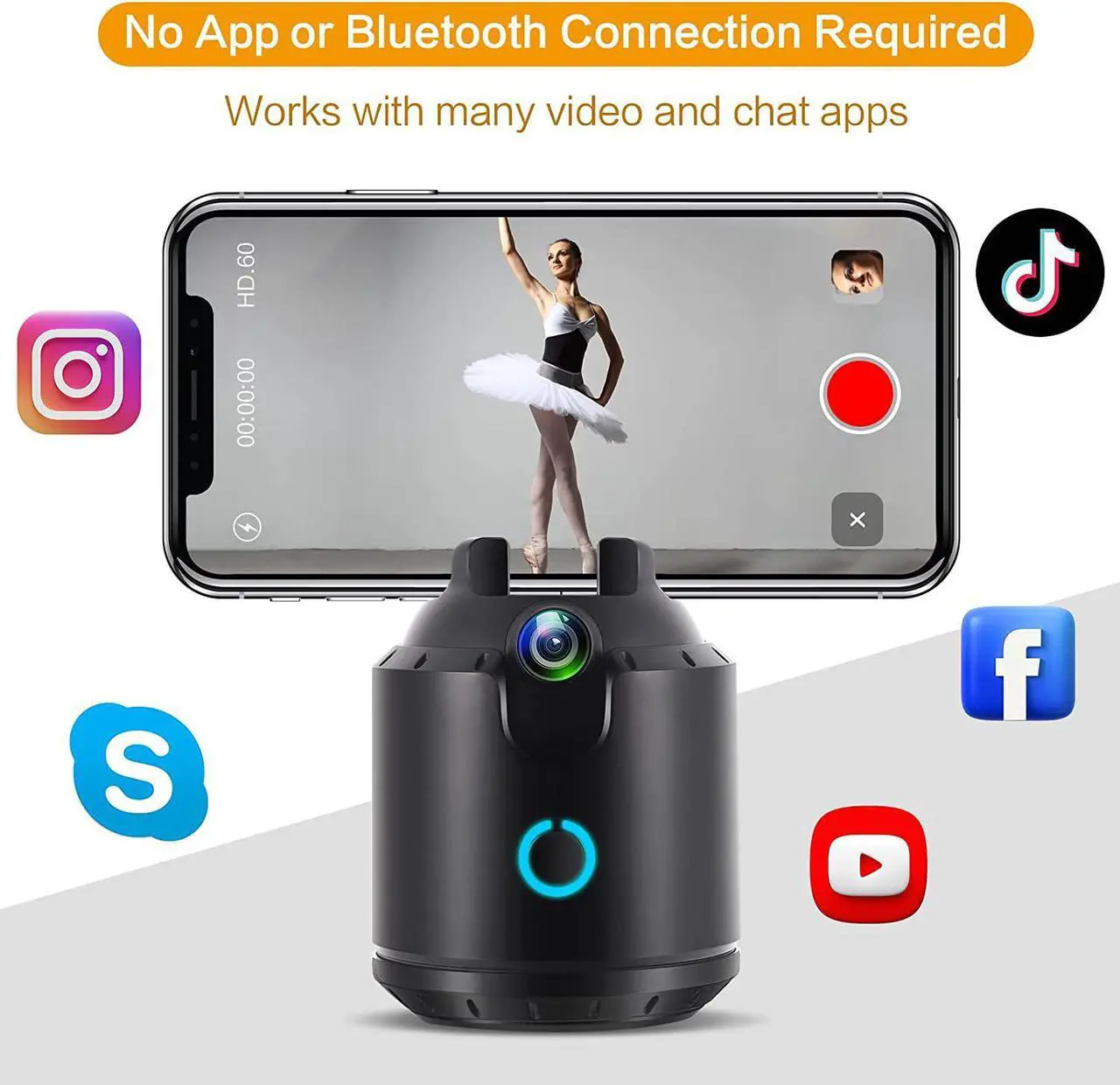 Alt view image 5 of 6 - Smart Motion Tracking Phone Holder, Auto Face Tracking Tripod 360° Rotation, Snapshot Shelfystand, No App Required Moving Tripod for Video Recording, Live Vlog, TIK Tok